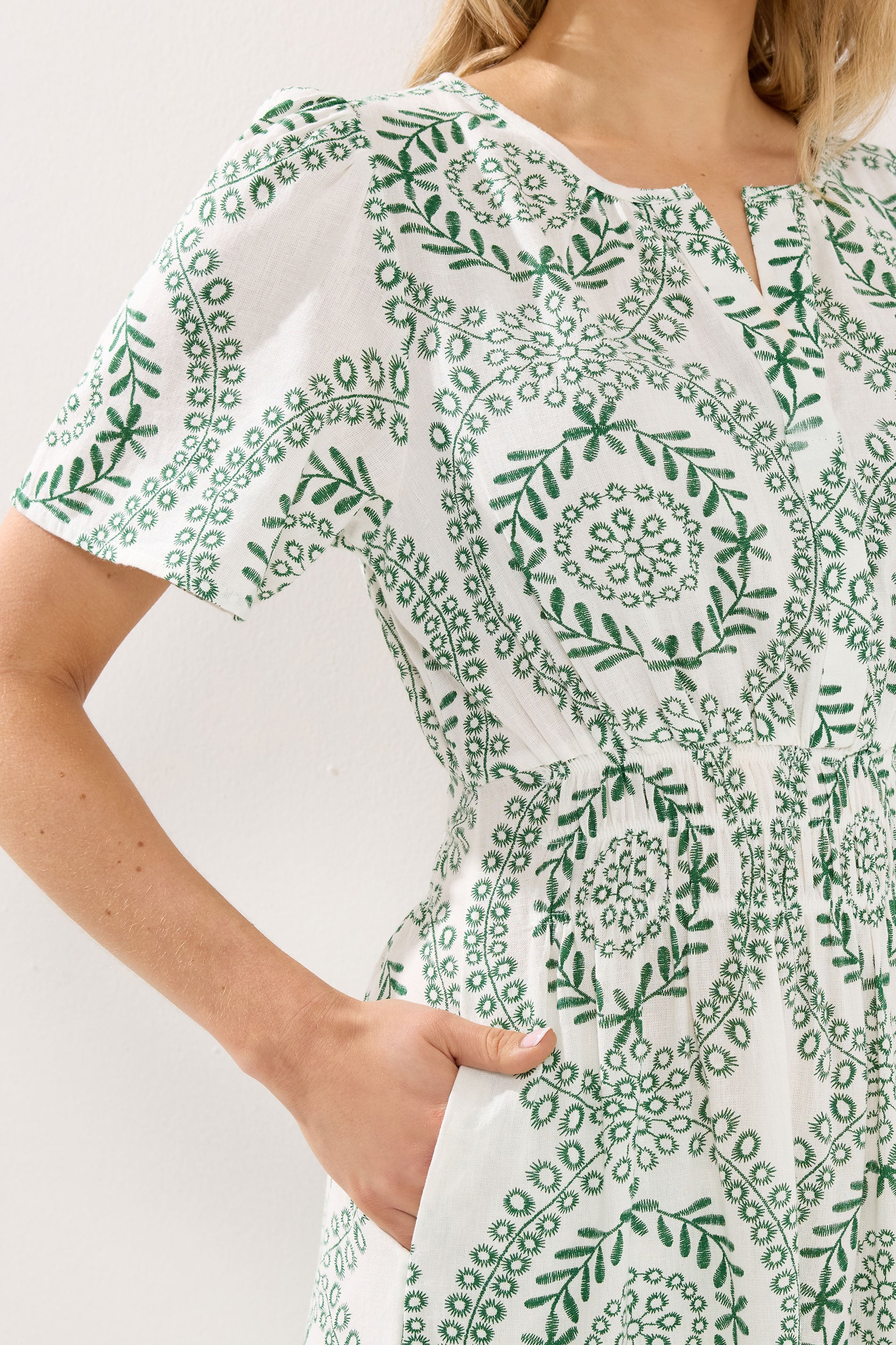 LTS Tall Women's Green & White Leaf Print Linen Maxi Dress | Long Tall Sally 5