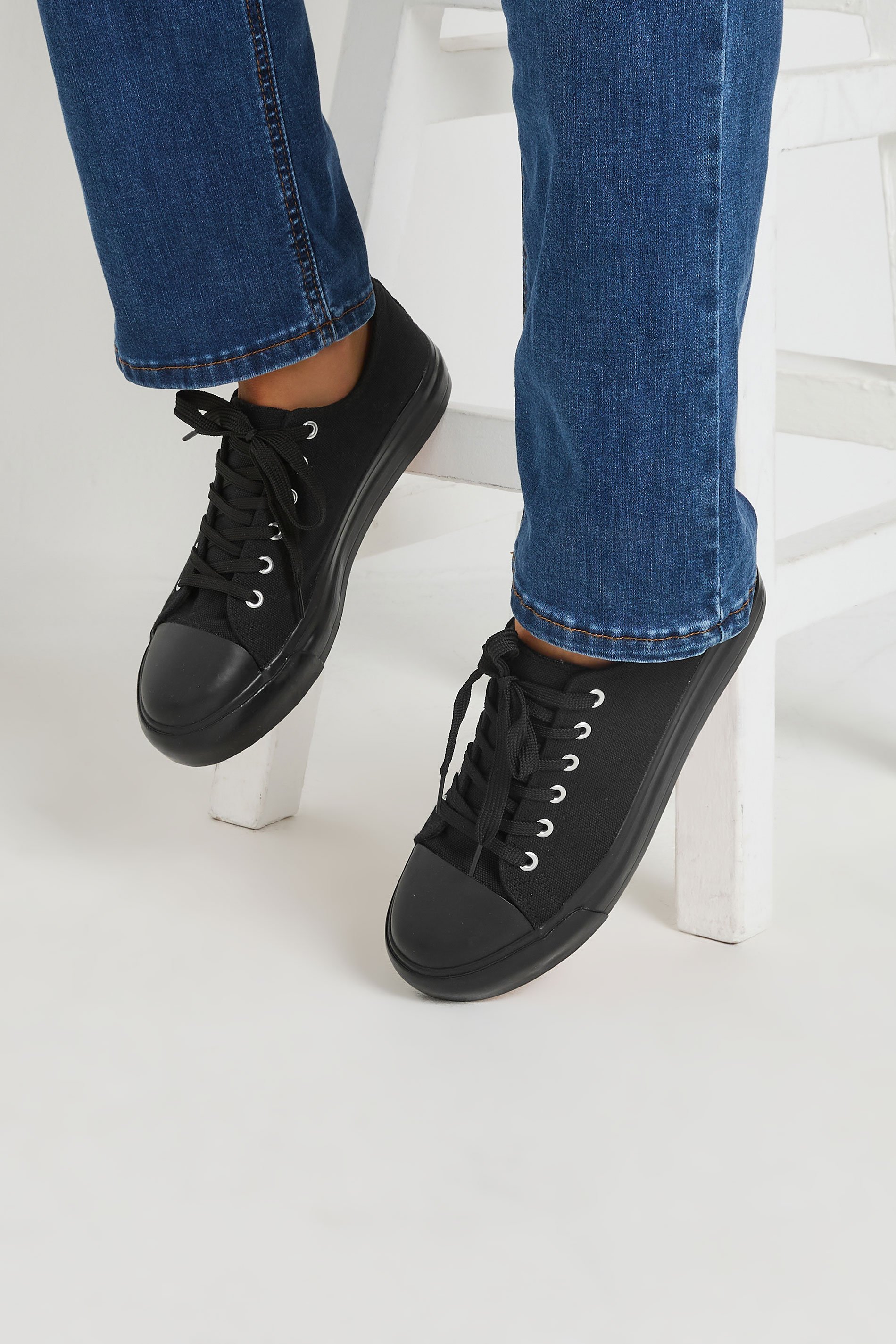 LTS Black Canvas Flatform Trainers In Standard Fit | Long Tall Sally 1