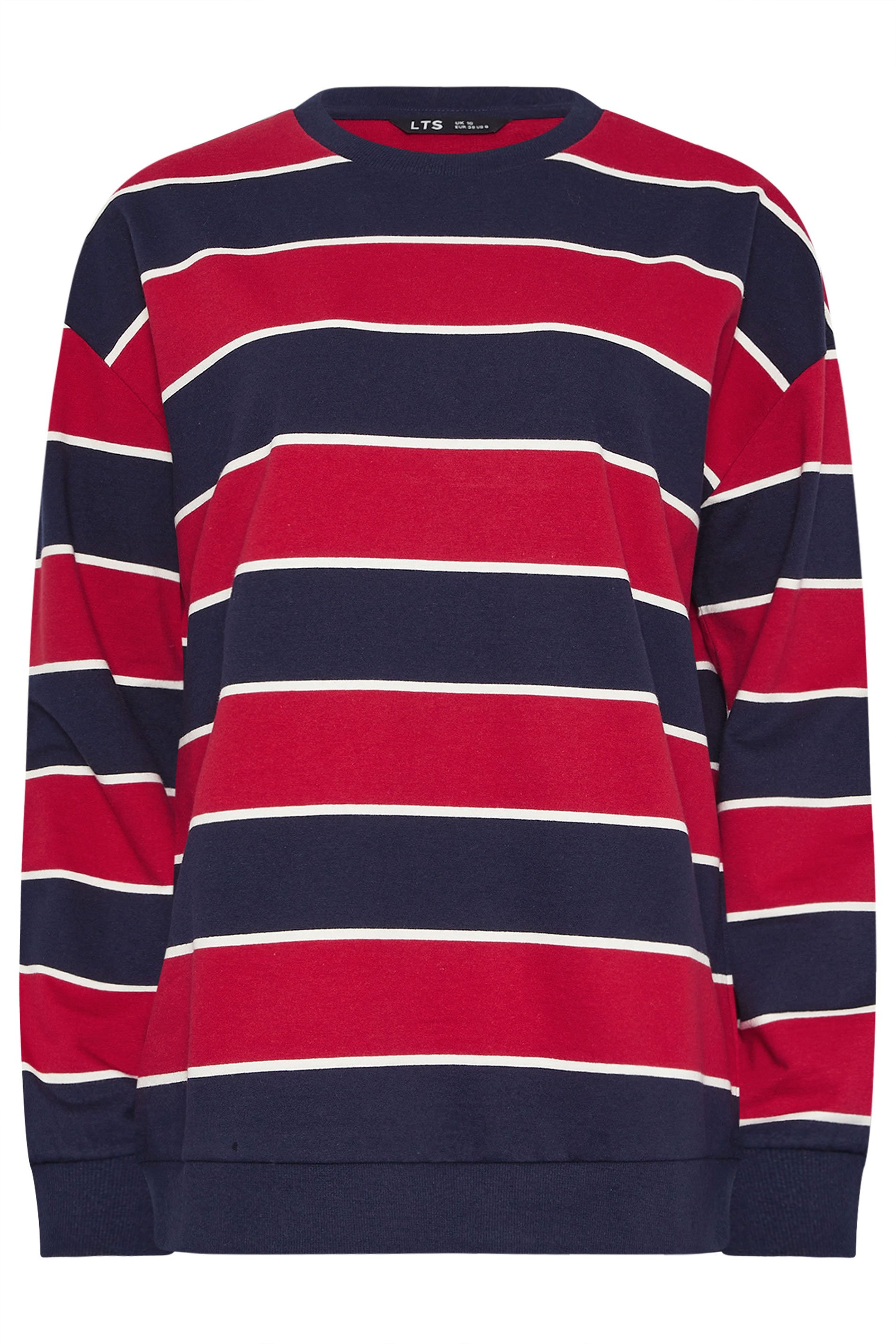 LTS Tall Navy Blue & Red Stripe Crew Neck Sweatshirt | Long Tall Sally 1