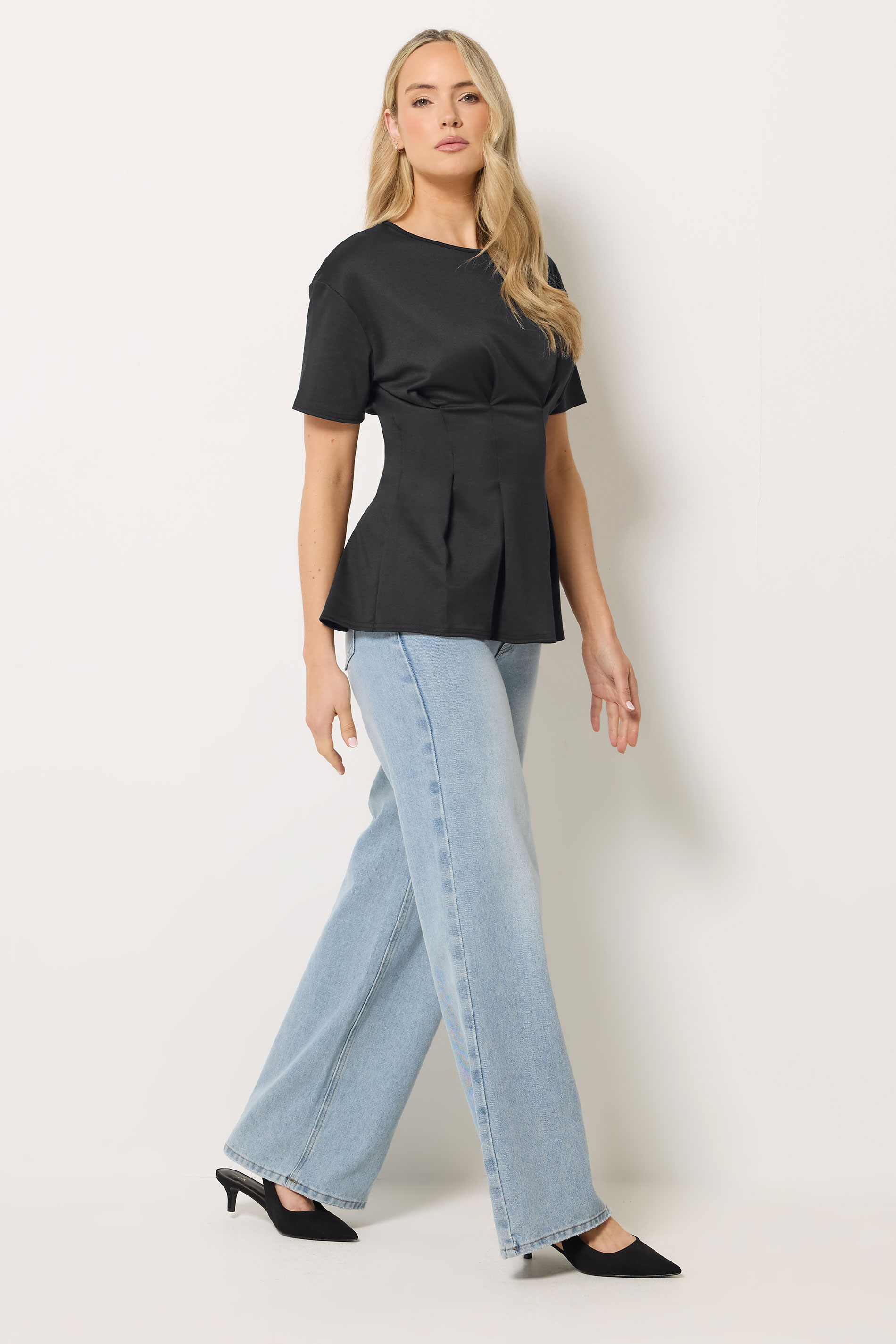 LTS Tall Women's Black Pleated Detail Top | Long Tall Sally 1