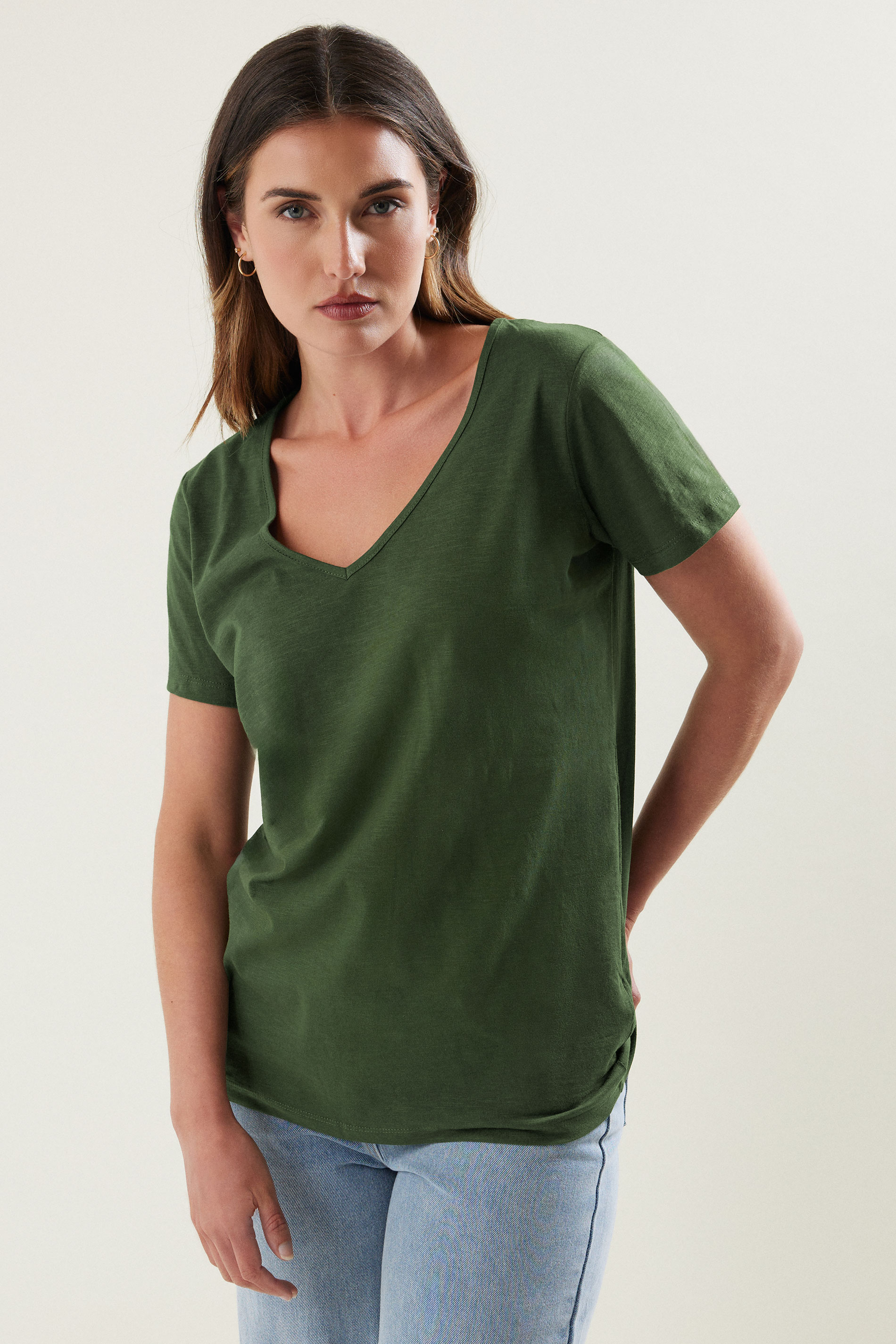 LTS Tall Khaki Green V-Neck T-Shirt | Long Tall Sally