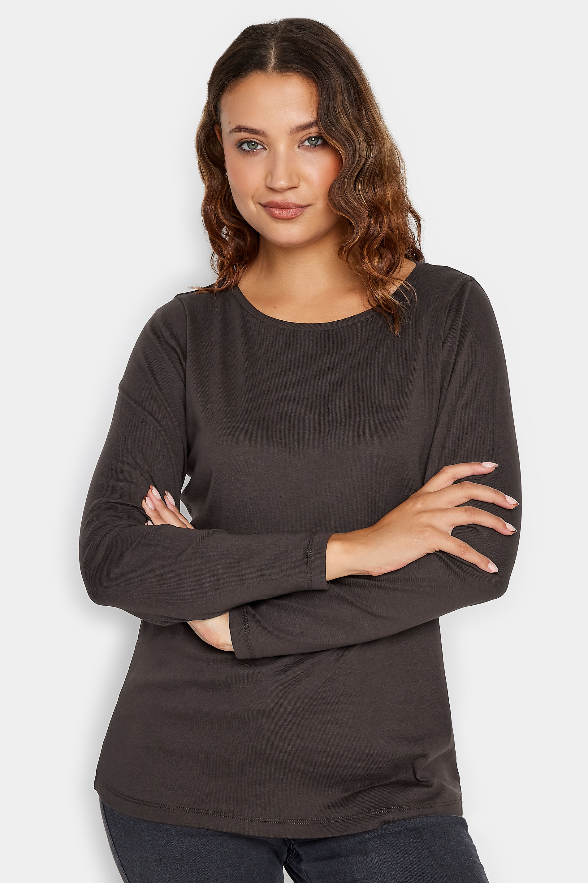 LTS Tall Dark Brown Long Sleeve Cotton T-Shirt | Long Tall Sally  1