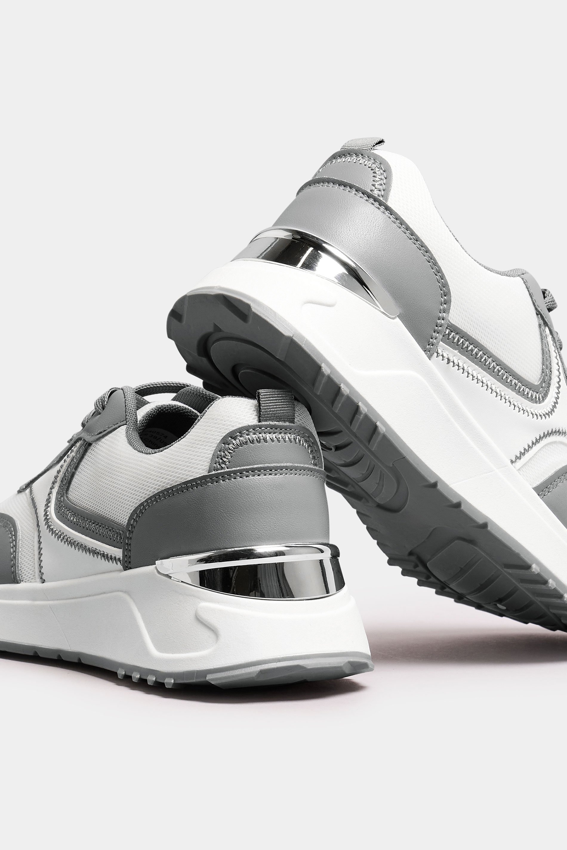White & Grey Contrast Chunky Trainers In Wide E Fit | Yours Clothing 4