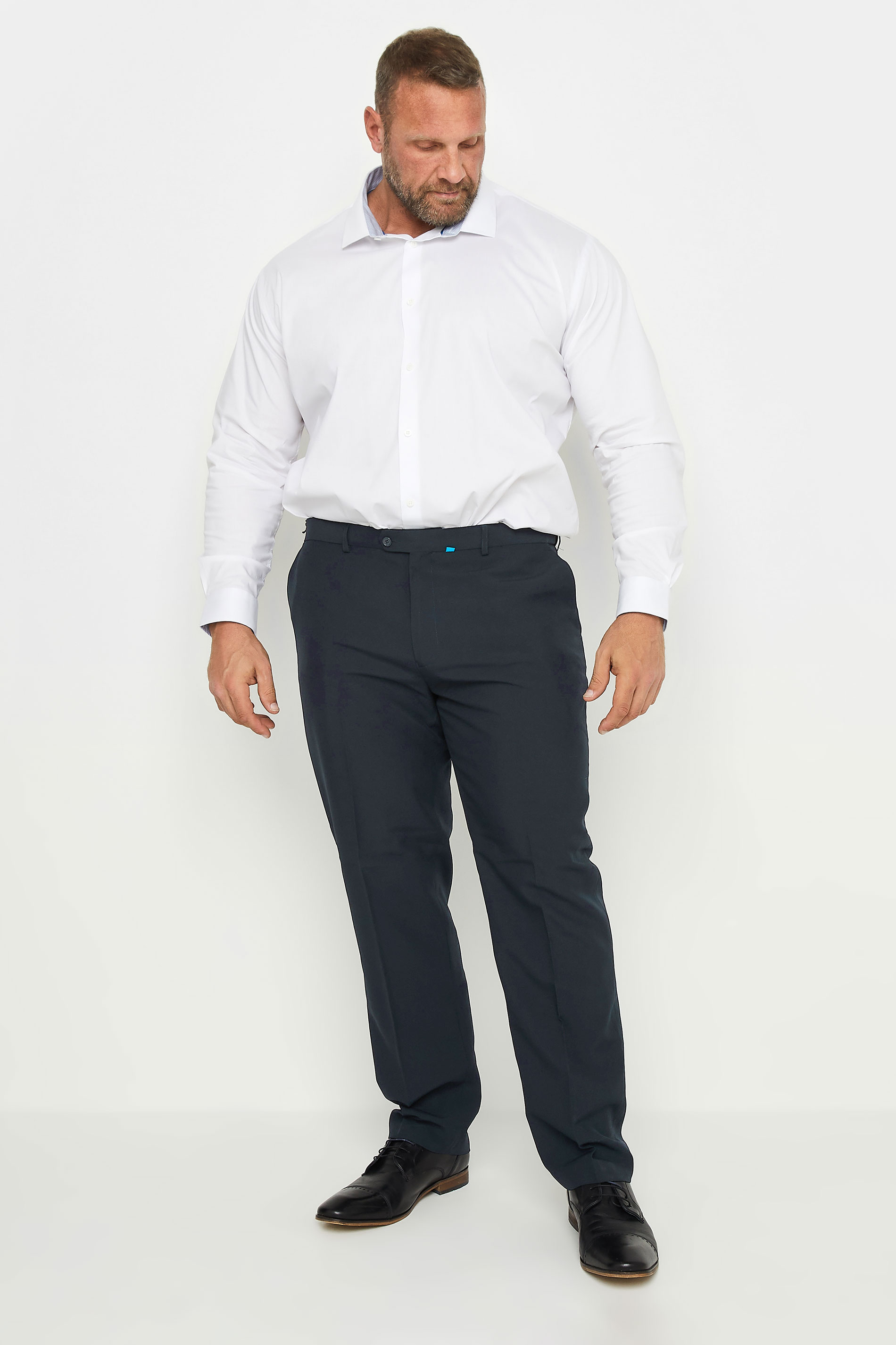 D555 Big & Tall Navy Blue Side Adjustable Waist Trousers | BadRhino 2