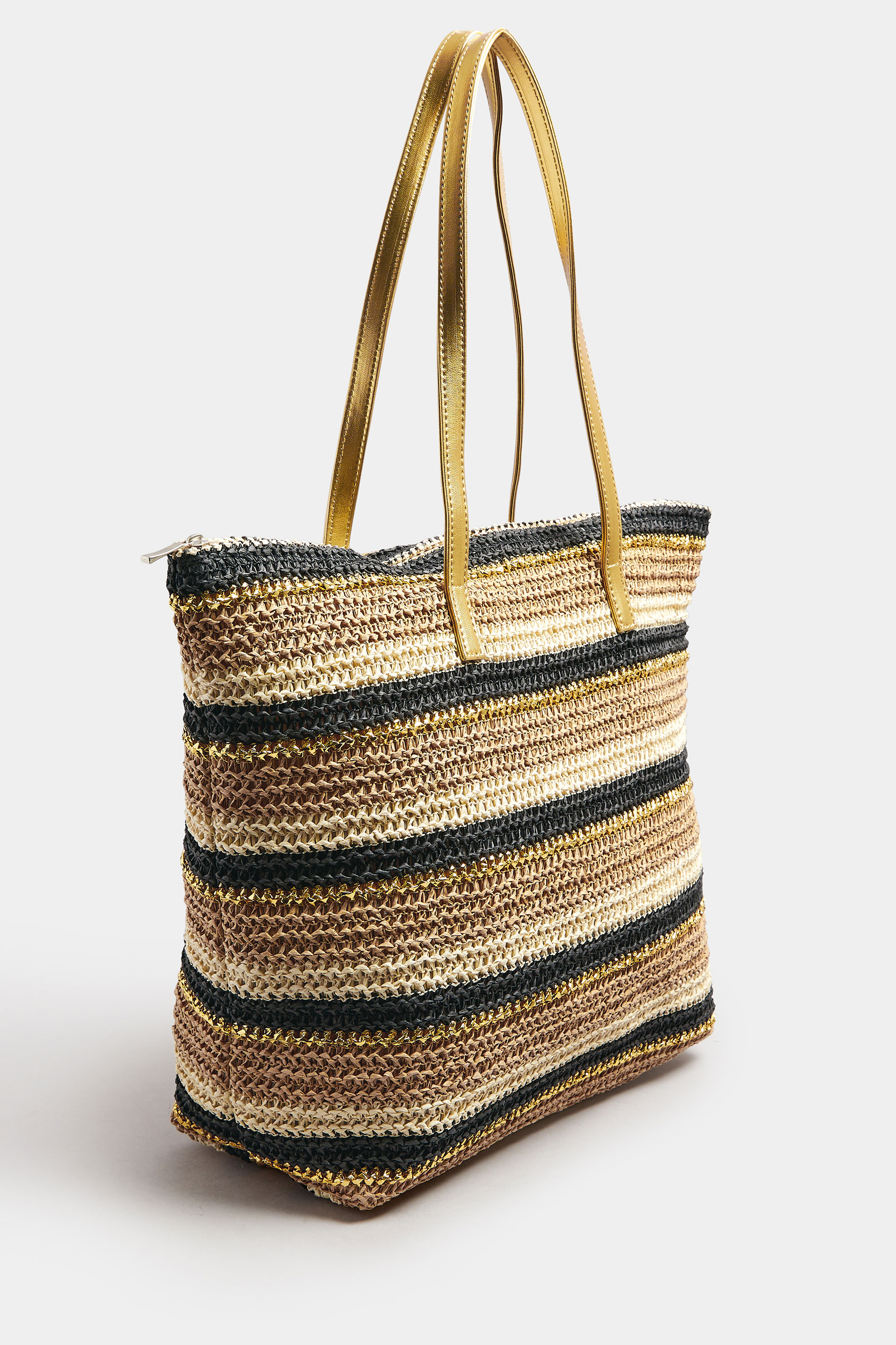 Natural Brown Straw Stripe Tote Bag | Yours Clothing 2
