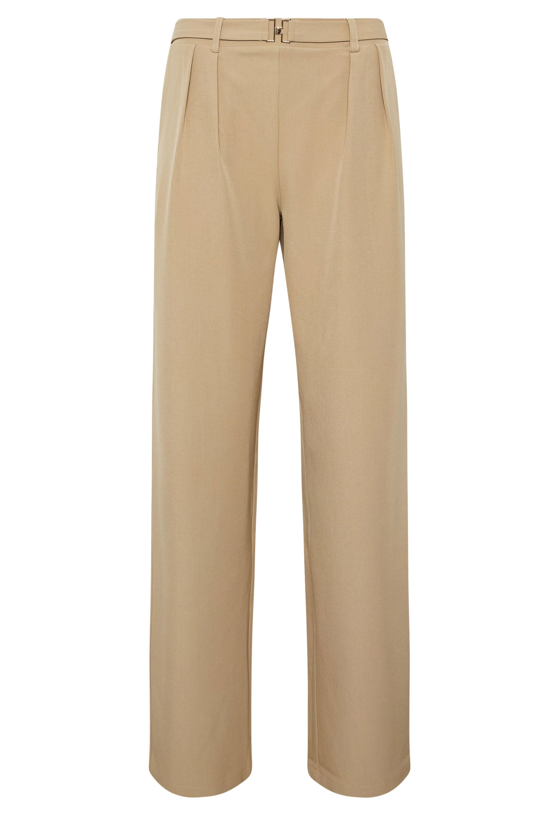 LTS Tall Women's Natural Brown Buckle Wide Leg Trousers | Long Tall Sally 5