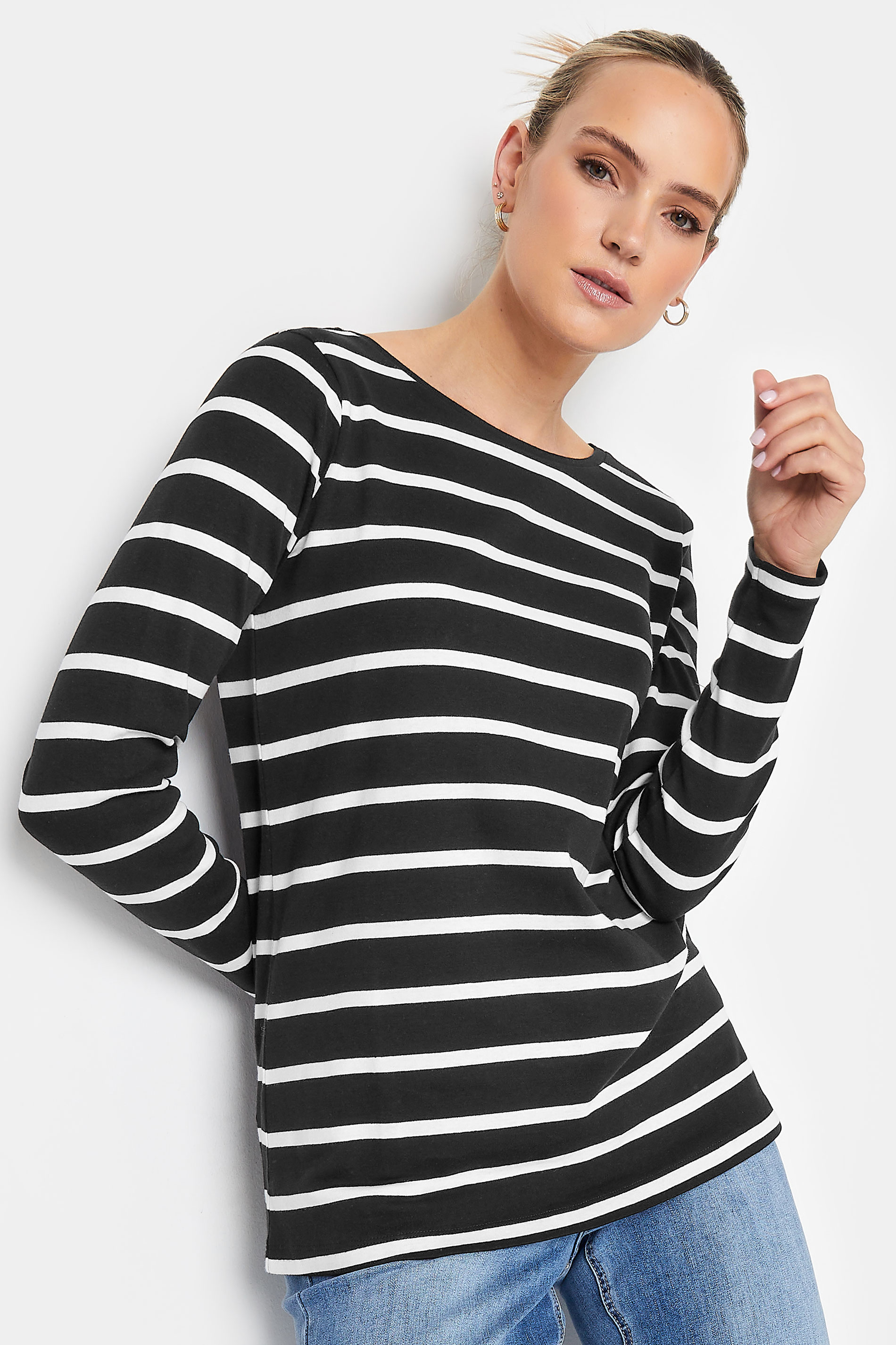 LTS Tall Women's Black Stripe Long Sleeve Cotton T-Shirt | Long Tall Sally 1