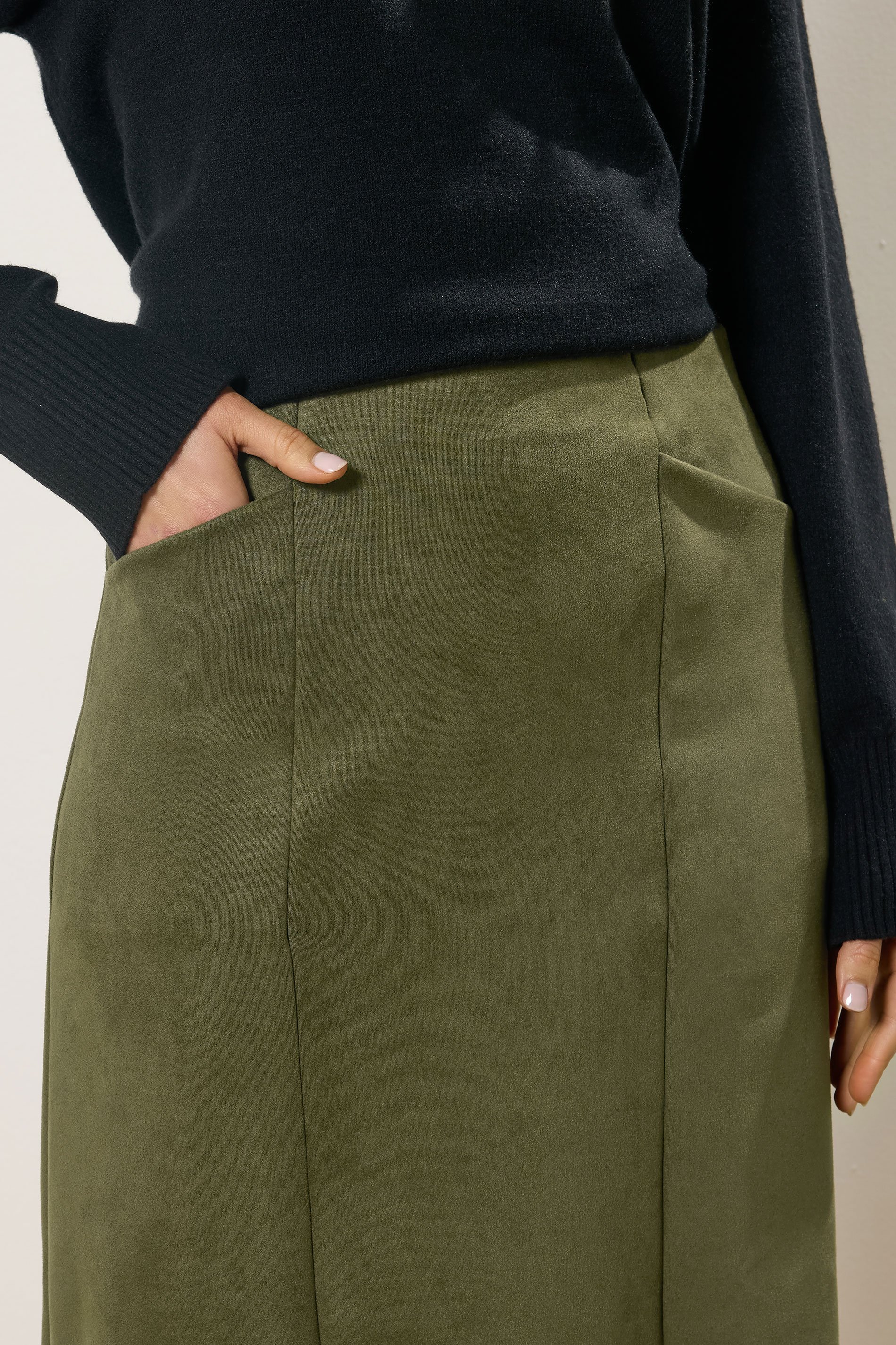 LTS Tall Women's Khaki Green Faux Suede Midaxi Skirt | Long Tall Sally 4