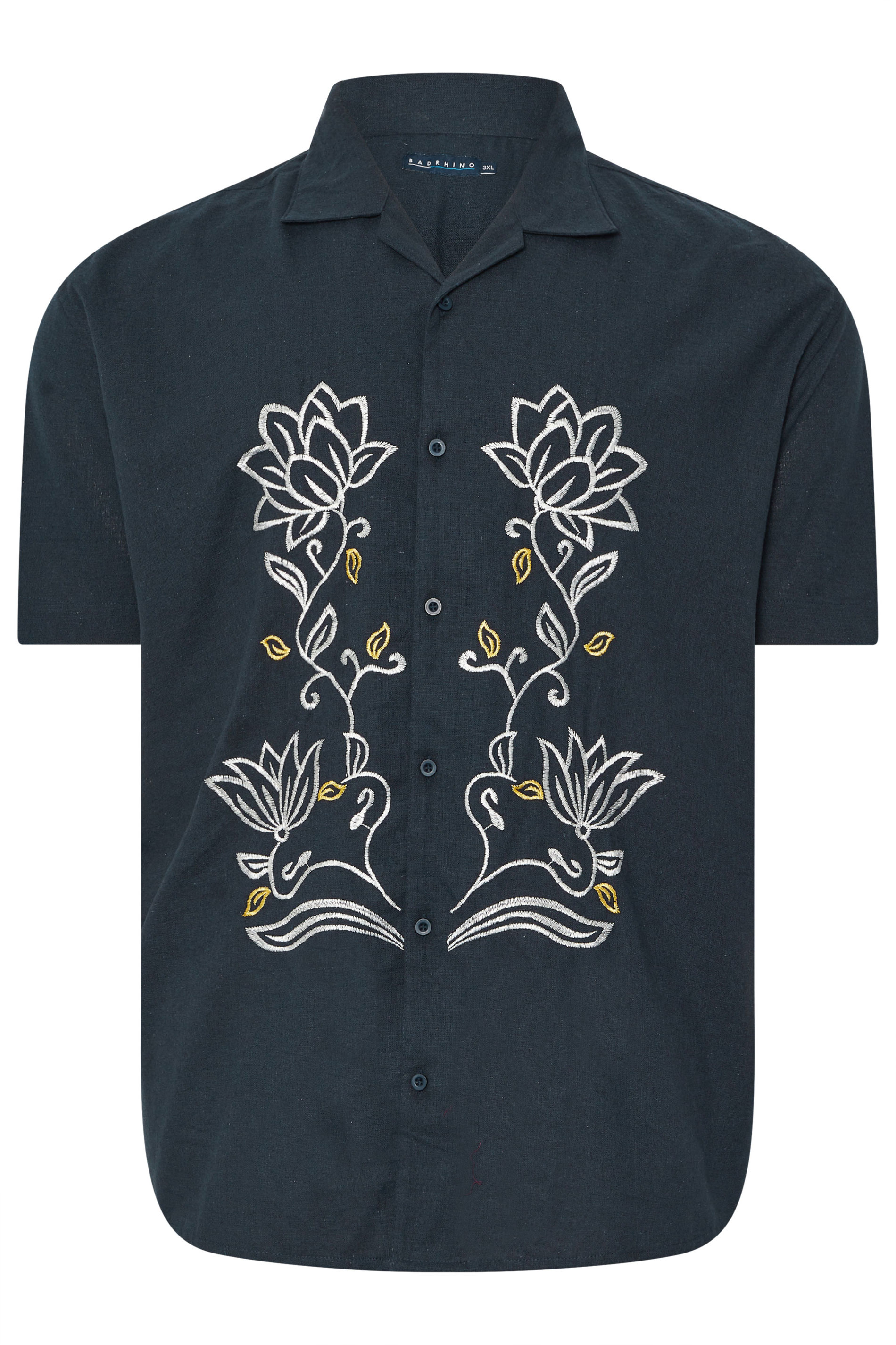 BadRhino Big & Tall Navy Blue Floral Embroidered Shirt | BadRhino 7
