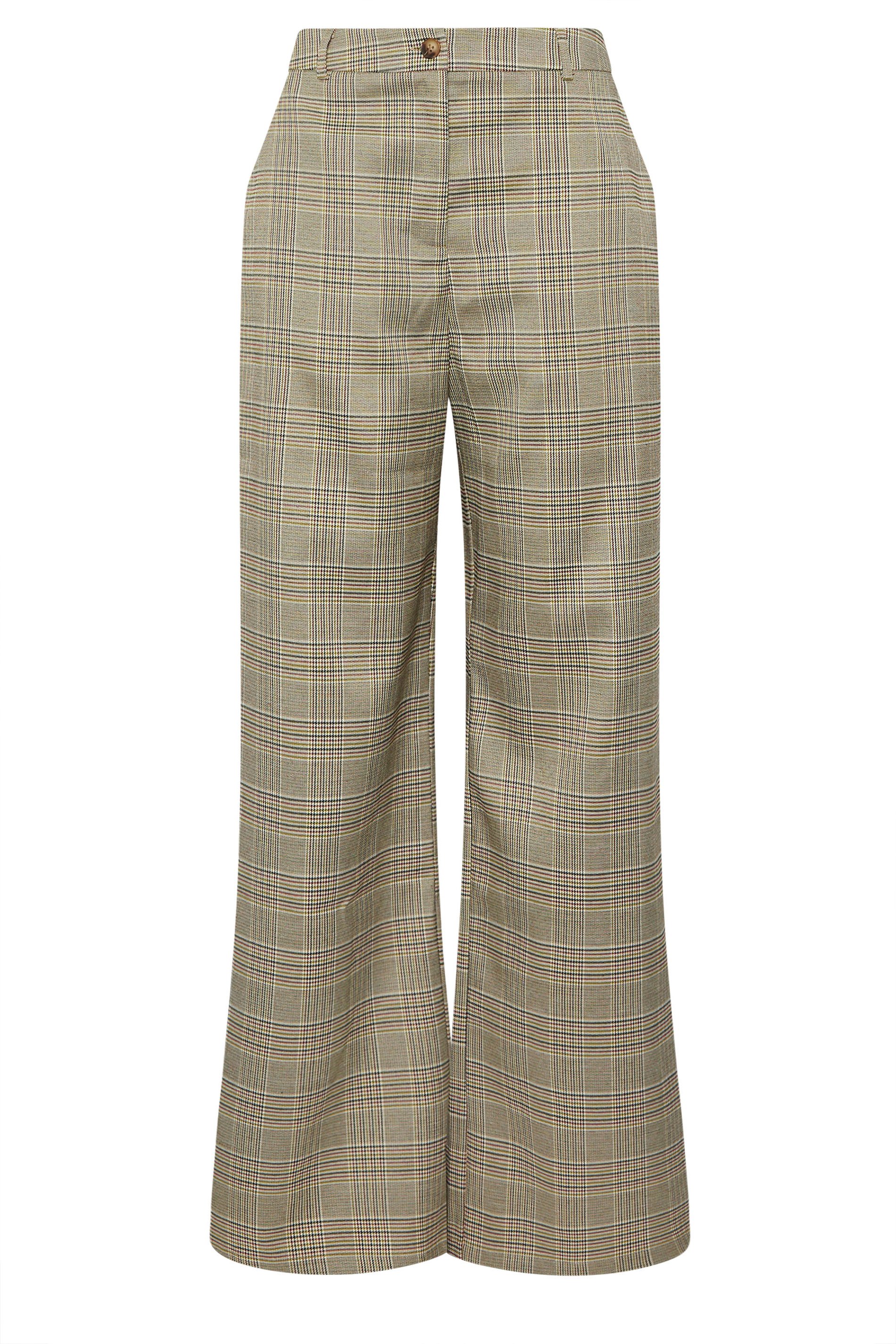 LTS Tall Beige Brown Check Wide Leg Trousers | Long Tall Sally 6