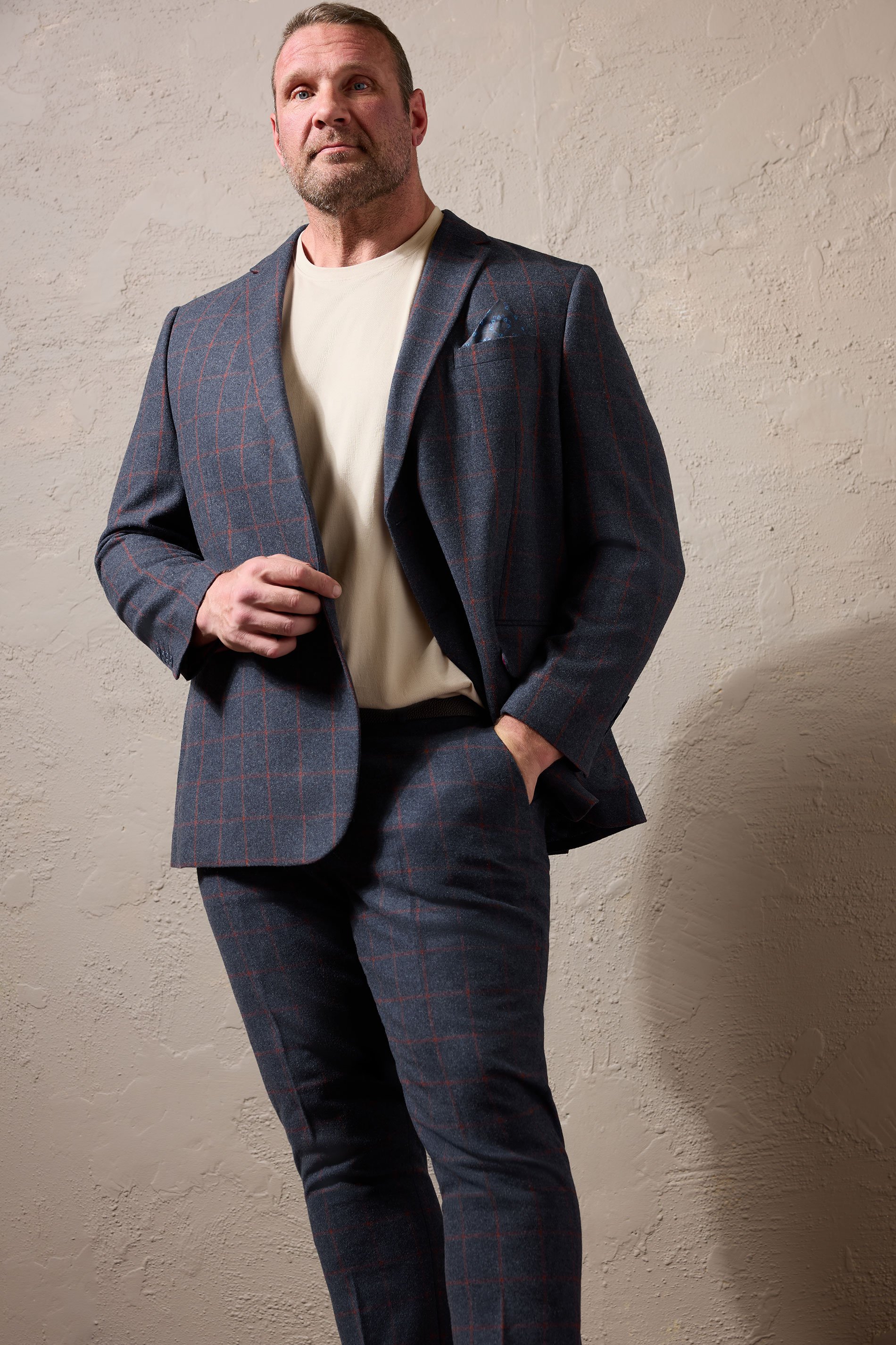 BadRhino Tailoring Big & Tall Blue & Red Checked Suit Jacket | BadRhino 2