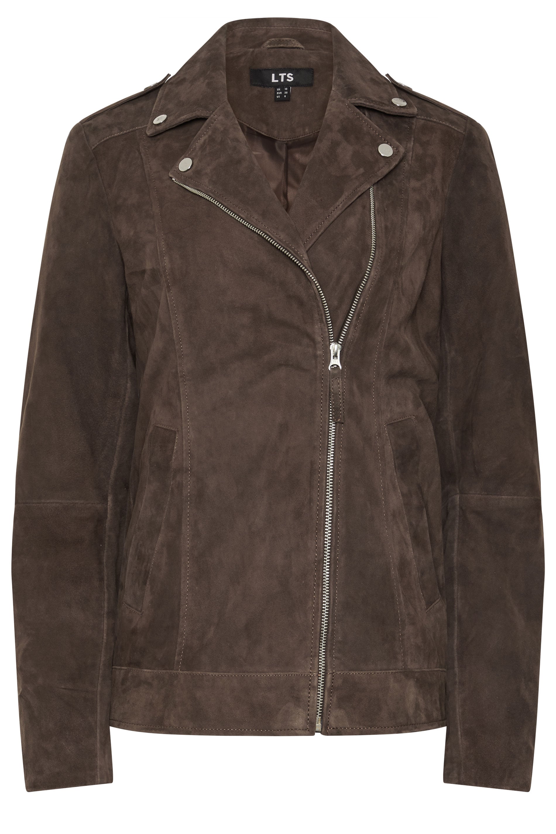 LTS PREMIUM Tall Women's Chocolate Brown Suede Biker Jacket | Long Tall Sally 1