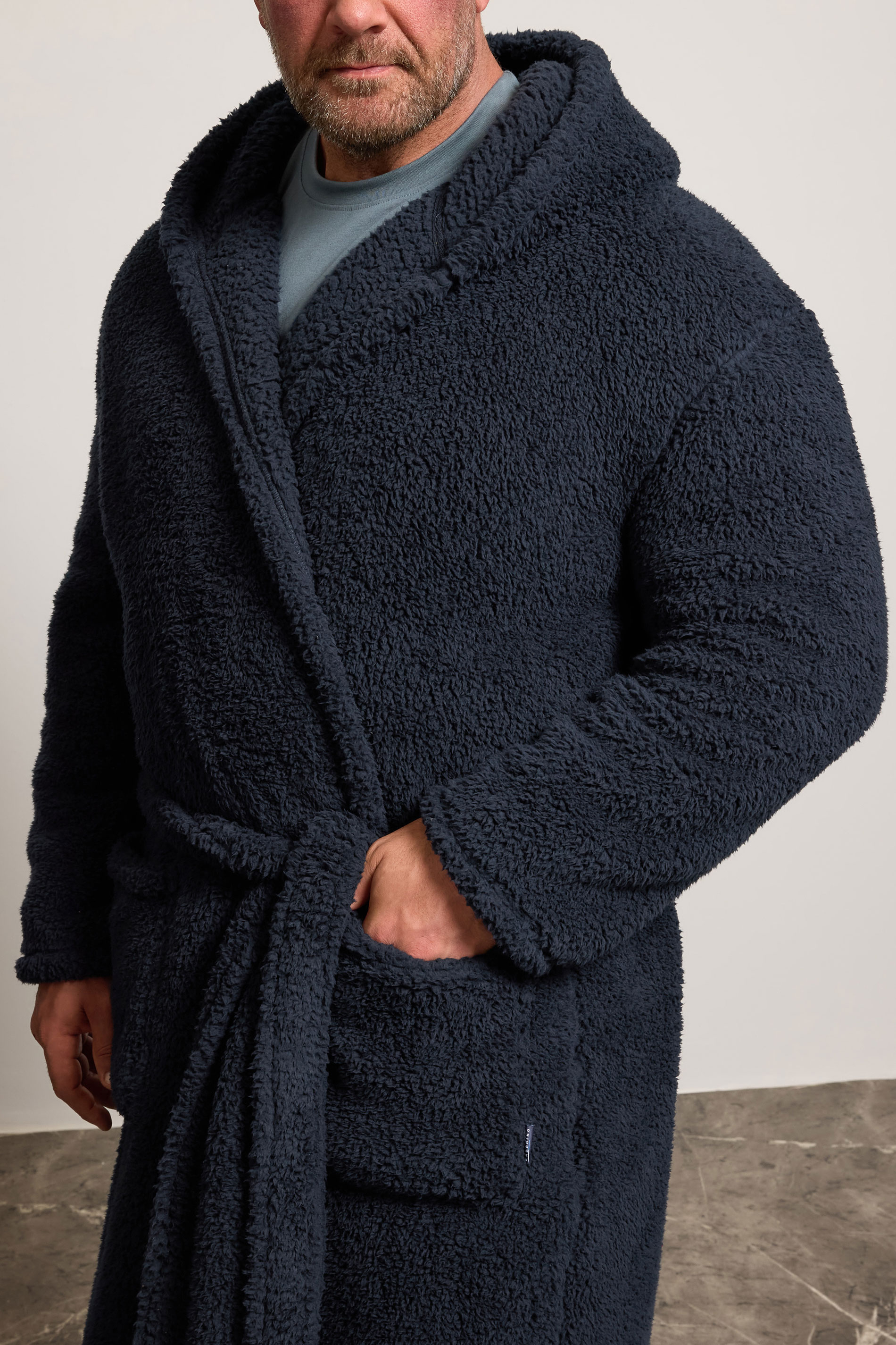 BadRhino Big & Tall Navy Blue Super Soft Borg Dressing Gown | BadRhino 4