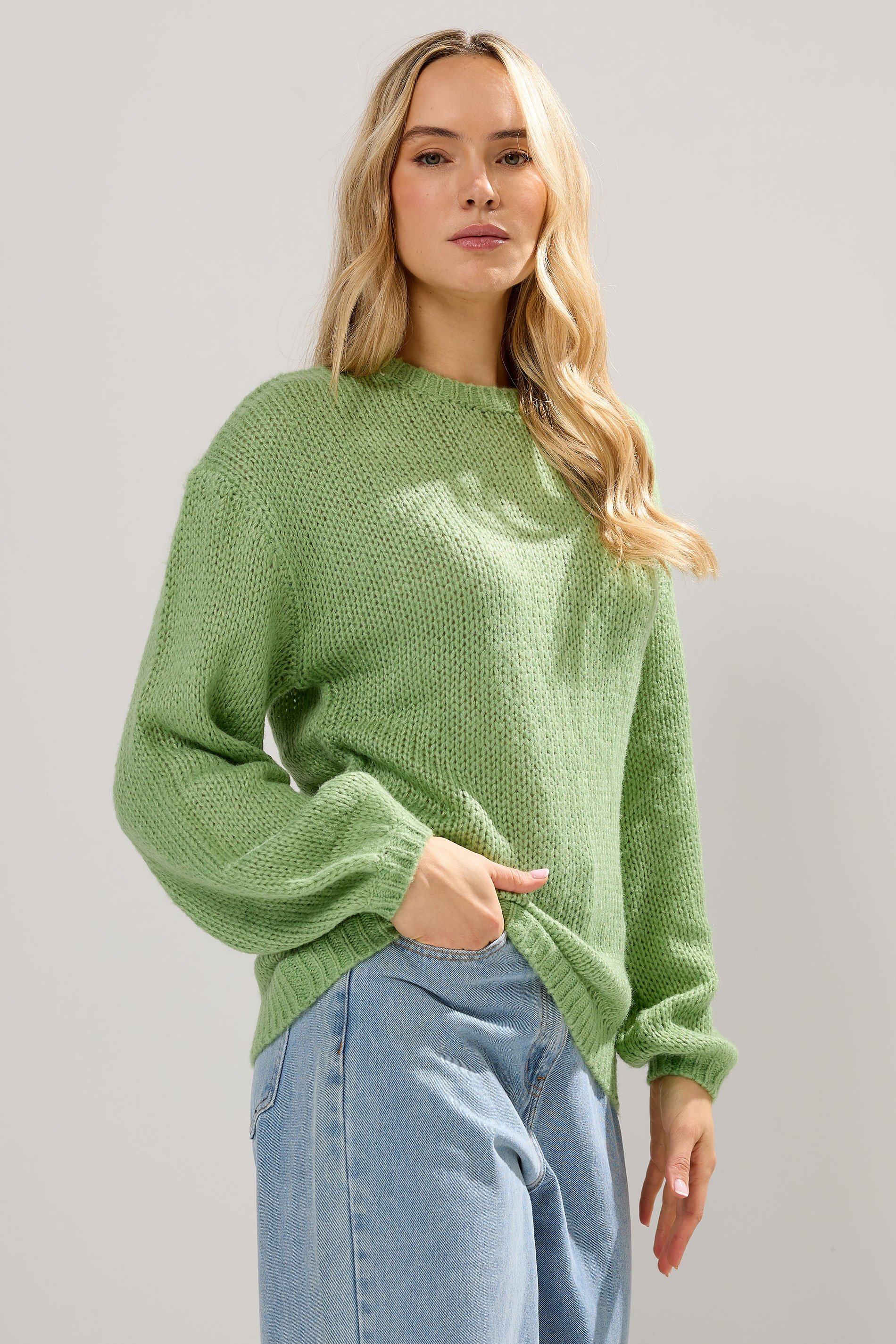 LTS Tall Green Balloon Sleeve Jumper | Long Tall Sally  1