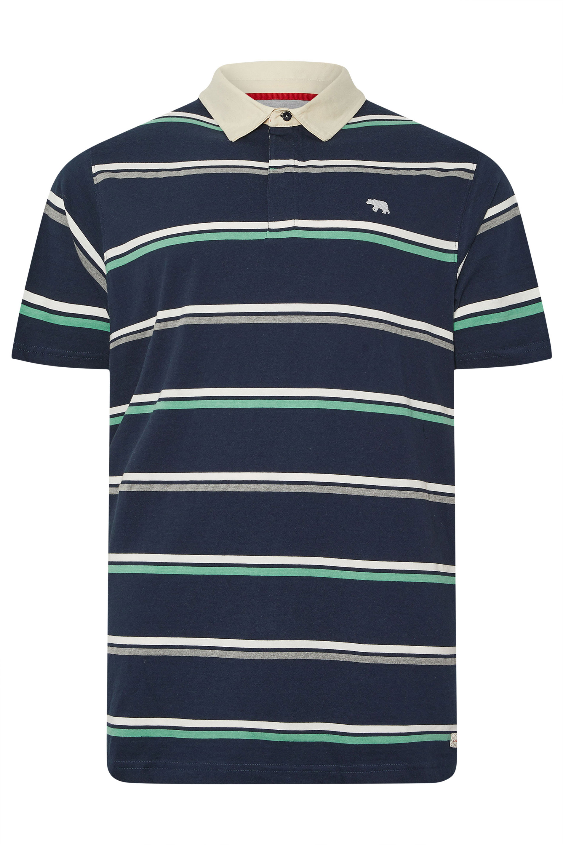 D555 Big & Tall Navy Blue Stripe Rugby Polo Shirt | BadRhino 3