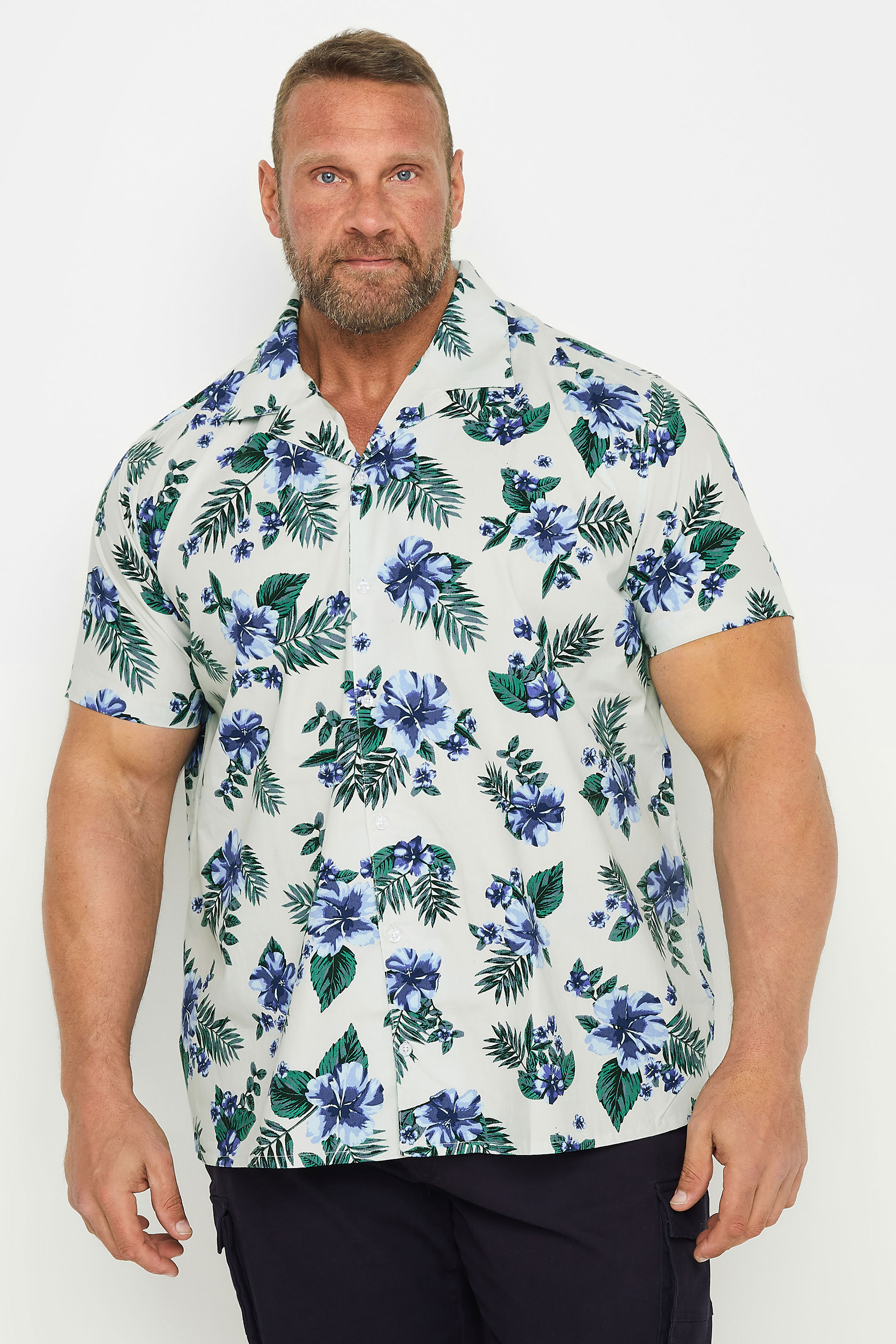 BadRhino Big & Tall White & Blue Tropical Shirt | BadRhino 2