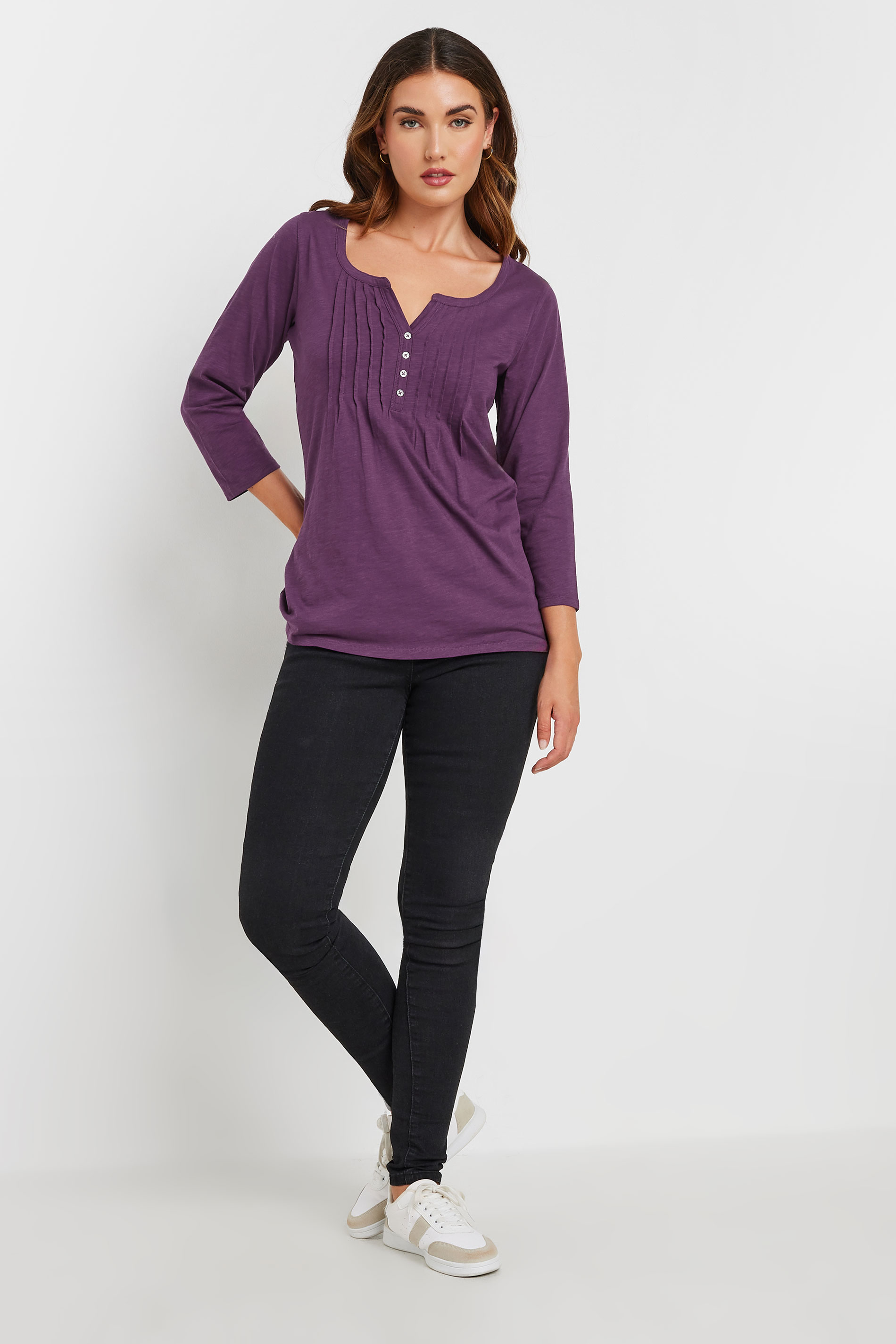 LTS Tall Dark Purple Cotton Henley Top | Long Tall Sally 2