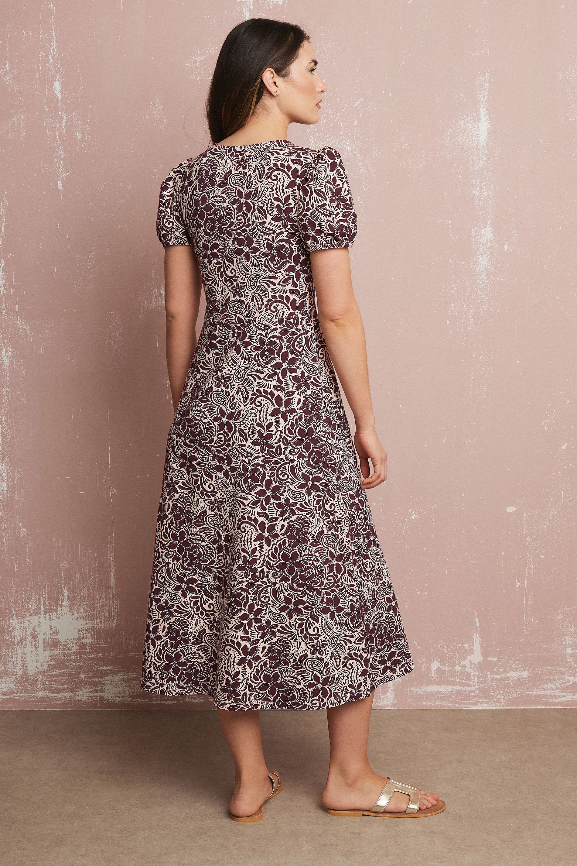 LTS Tall Purple Floral Puff Sleeve Midi Dress | Long Tall Sally 3