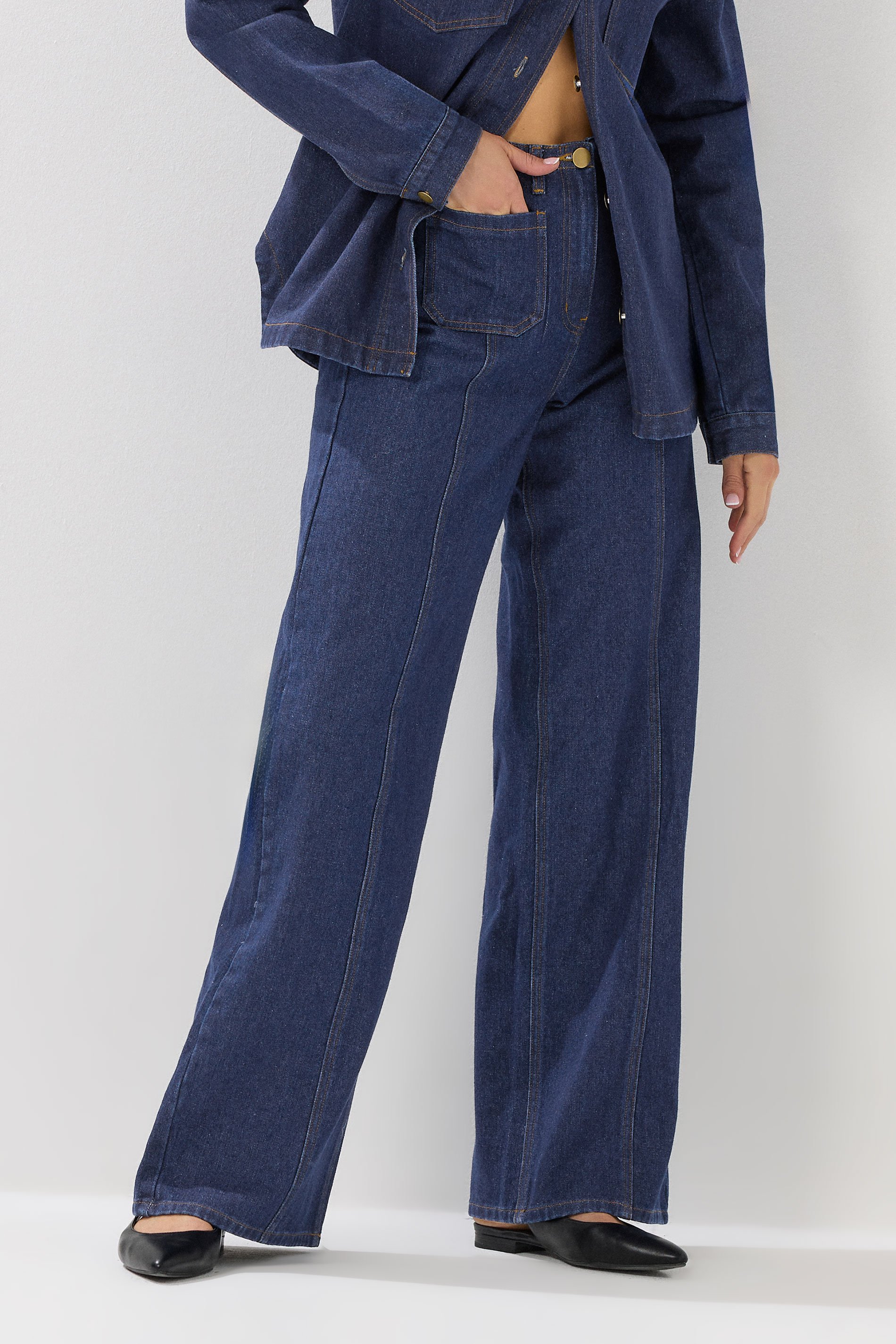 LTS Tall Blue Seam Front Pocket Wide Leg Jeans | Long Tall Sally  3