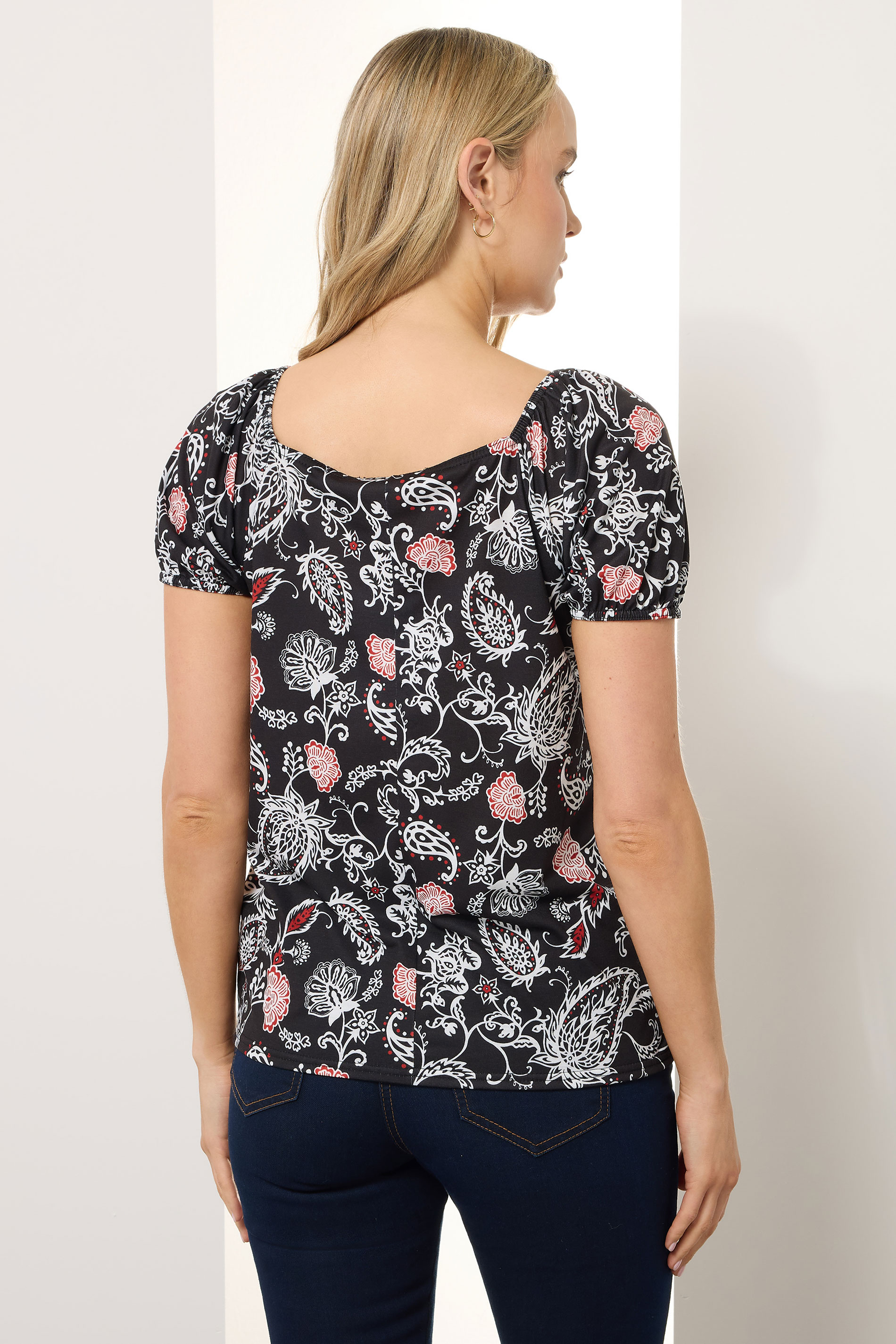 LTS Tall Black Paisley Square Neck Top | Long Tall Sally 3