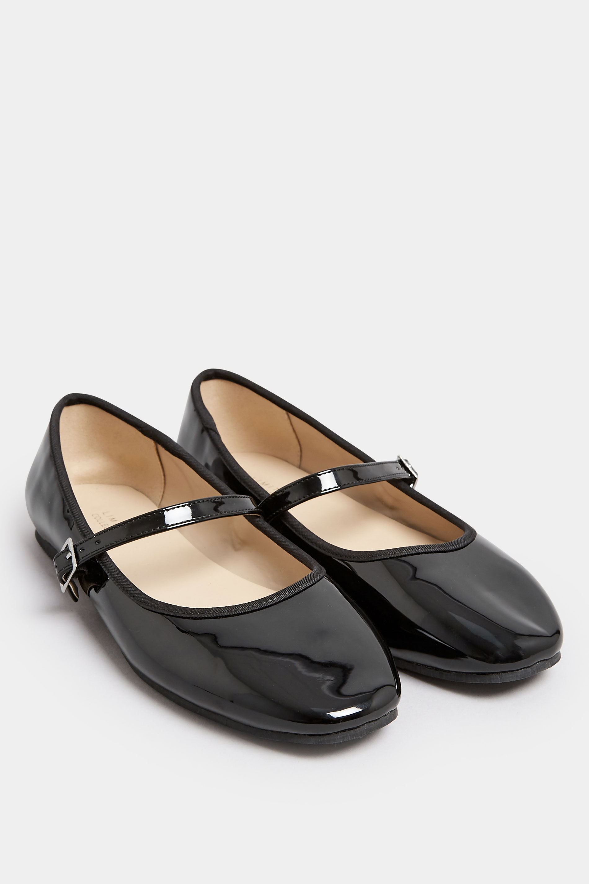 Black Patent Mary Jane Ballerina Pumps In Wide E Fit & Extra Wide EEE Fit | Yours Clothing  2