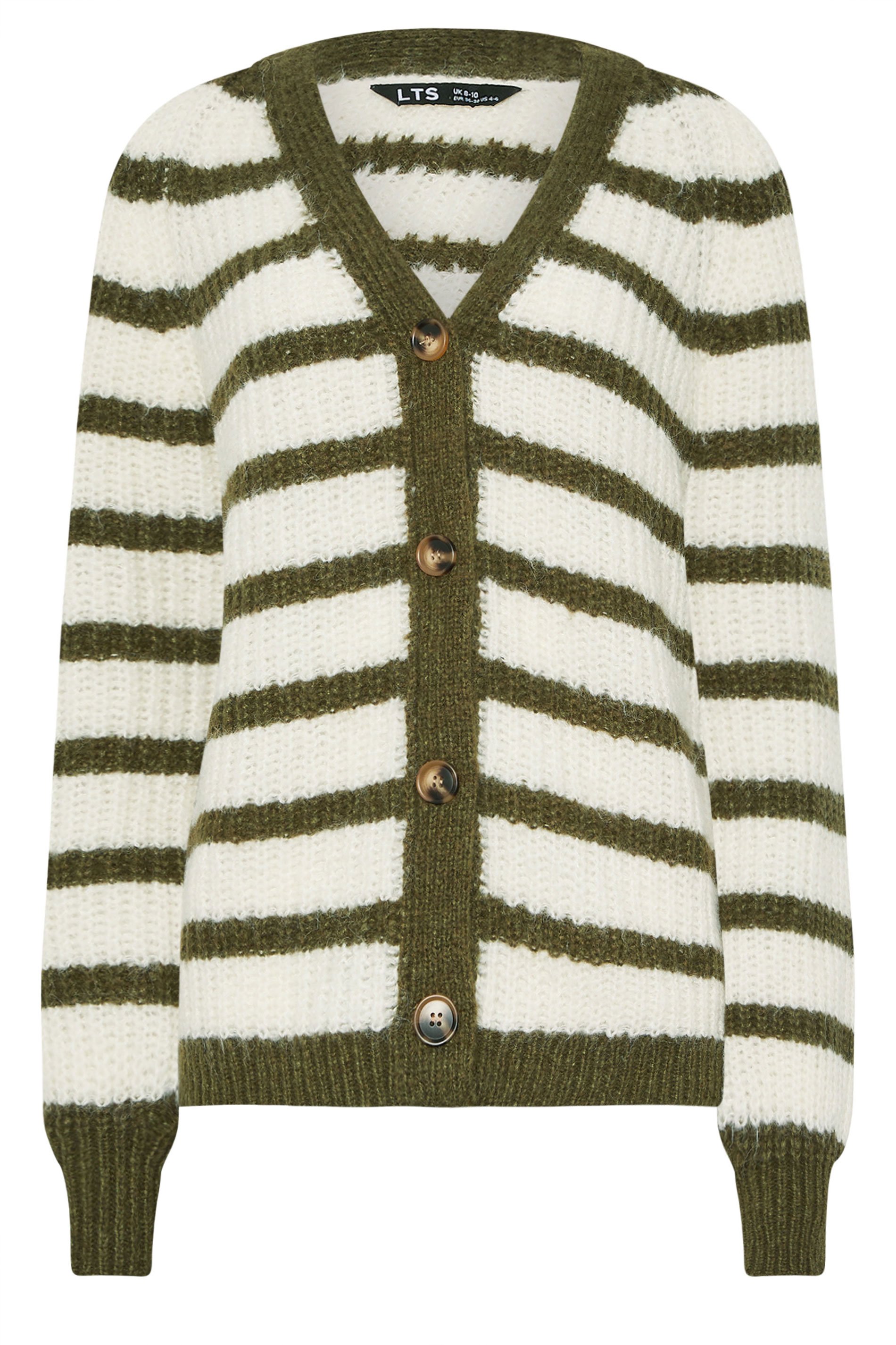LTS Tall Green Knitted Stripe Button Cardigan | Long Tall Sally 5