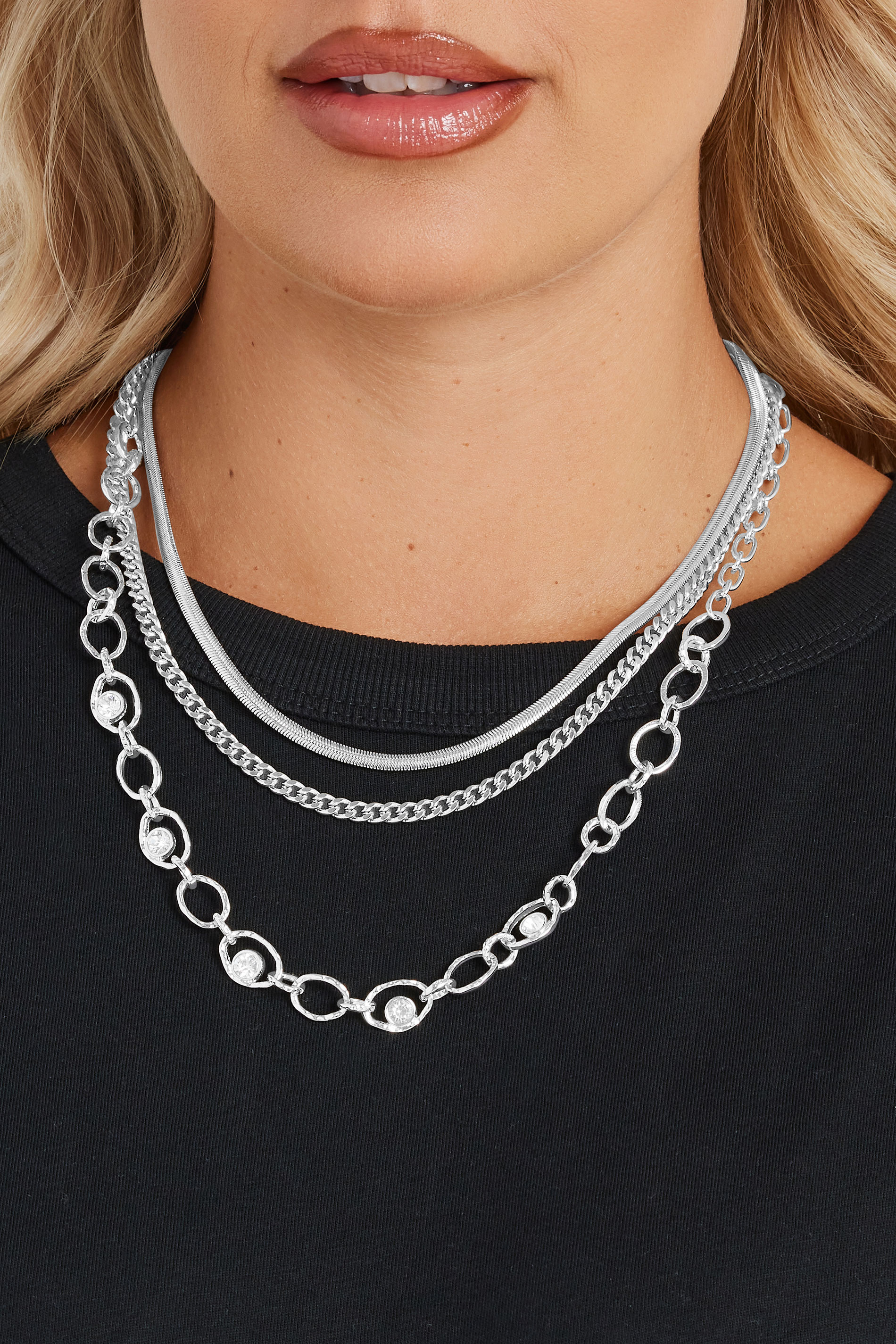 Silver Tone Double Layer Tear Drop Necklace | Yours Clothing 1