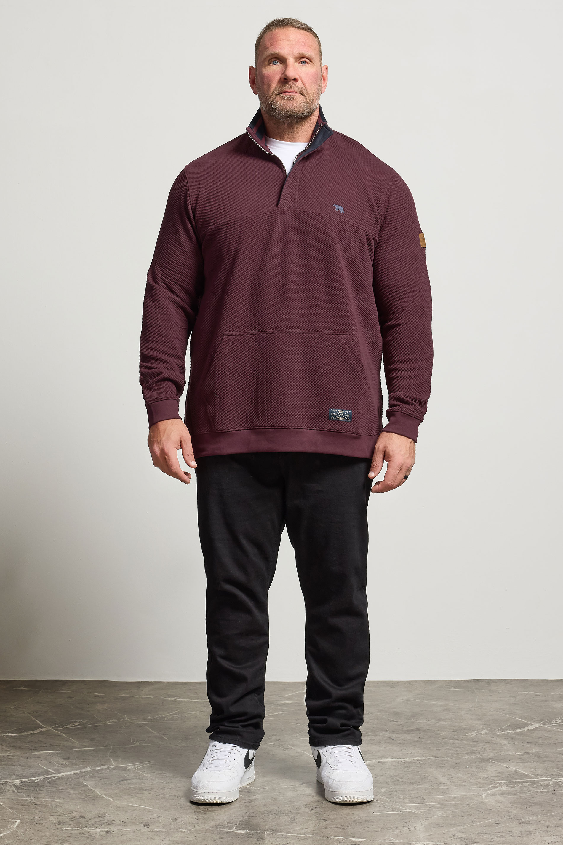 D555 Big & Tall Burgundy Red Quilted Quarter Zip Sweatshirt | BadRhino 2