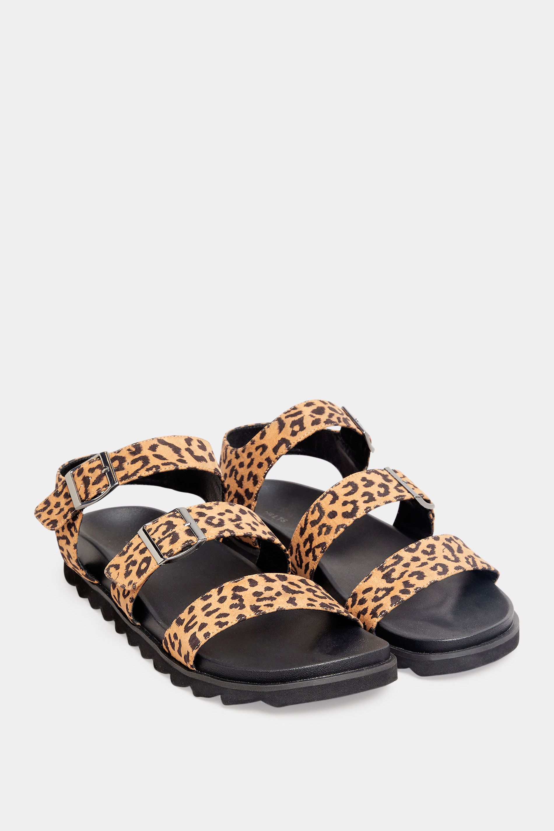 LTS Brown Leopard Print Buckle Strap Sandals In Wide E Fit | Long Tall Sally 2