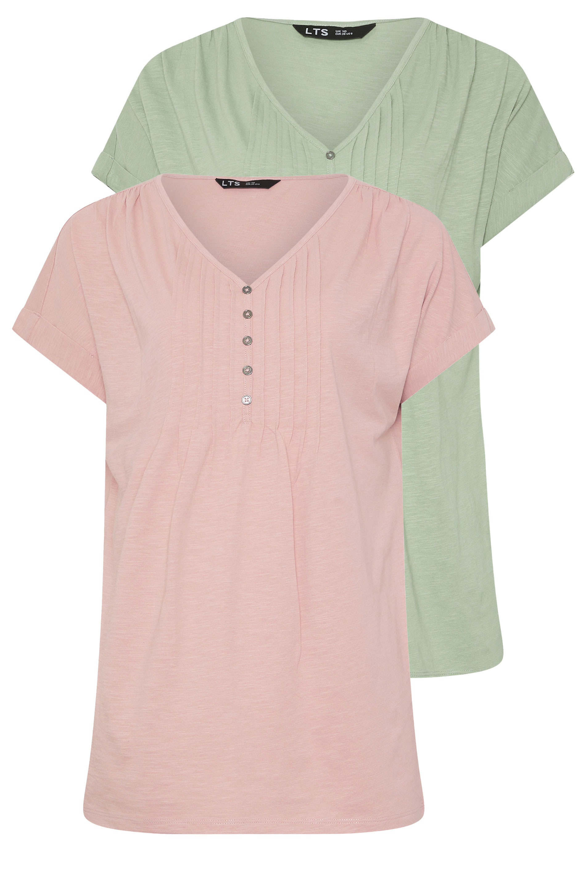 LTS Tall 2 PACK Sage Green & Pink Cotton Henley Tops | Long Tall Sally 7