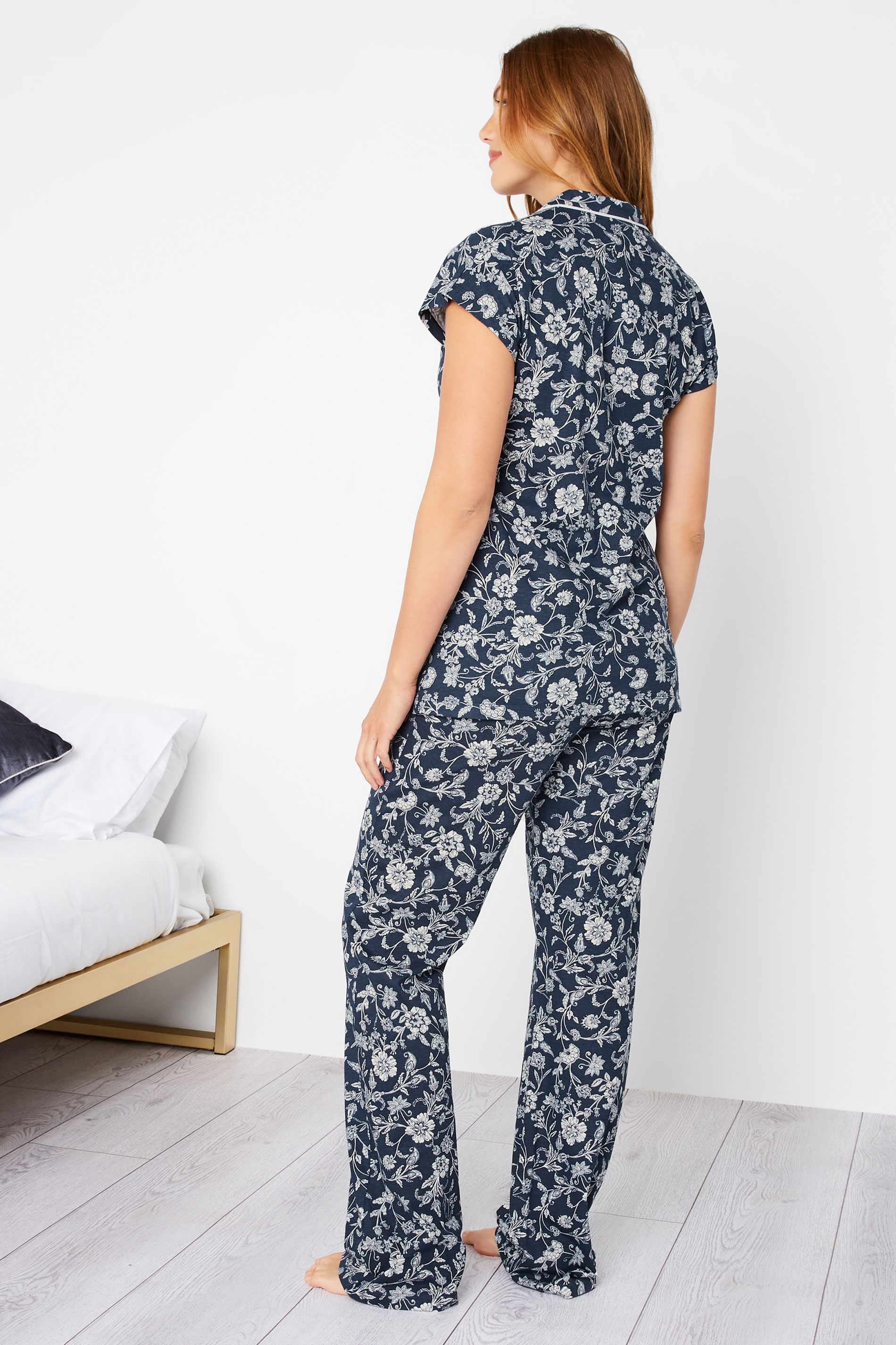 LTS Tall Women's Blue Stencil Floral Print Pyjama Set | Long Tall Sally 3