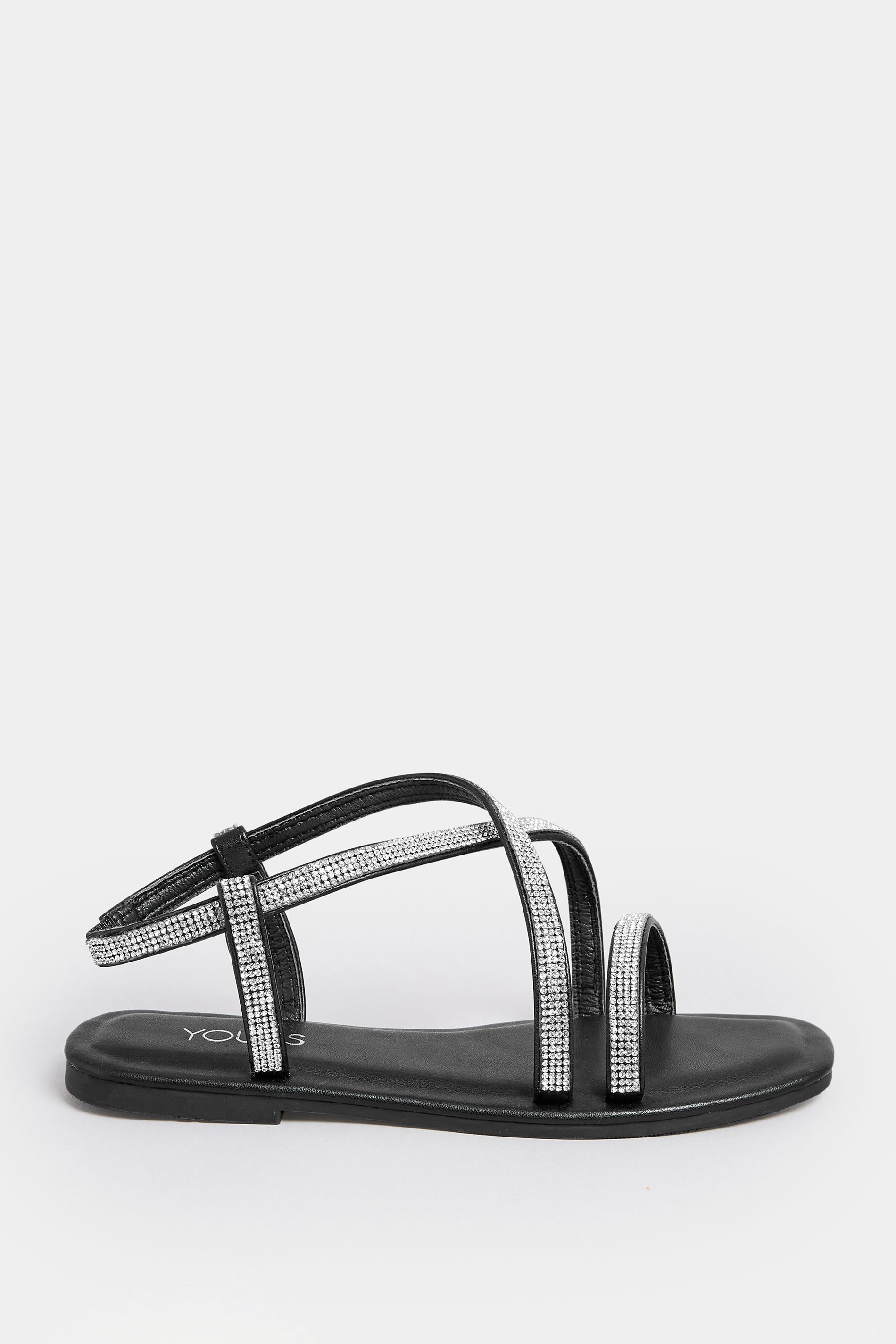 YOURS Curve Black Diamante Strap Sandals In Wide E Fit & Extra Wide EEE Fit | Yours Clothing  3