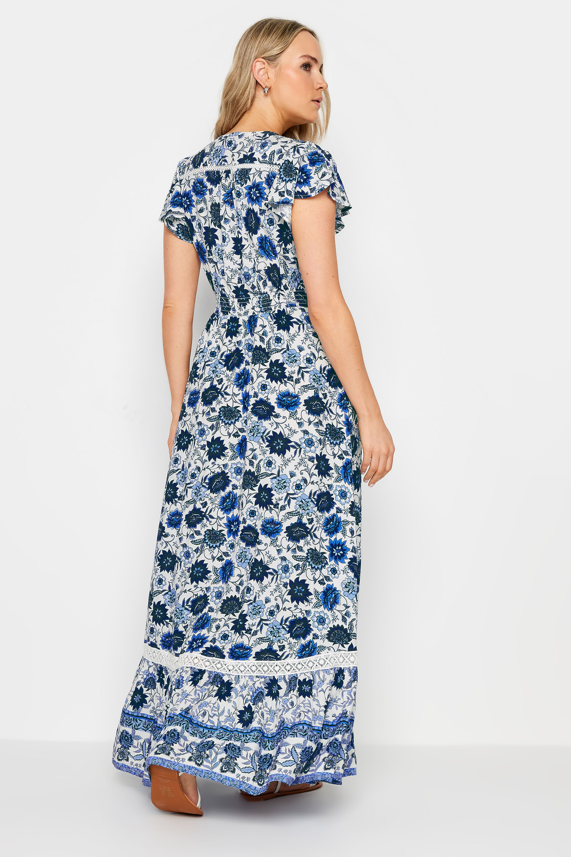 LTS Tall Women's Blue Floral Print Front Split Maxi Dress | Long Tall Sally  3