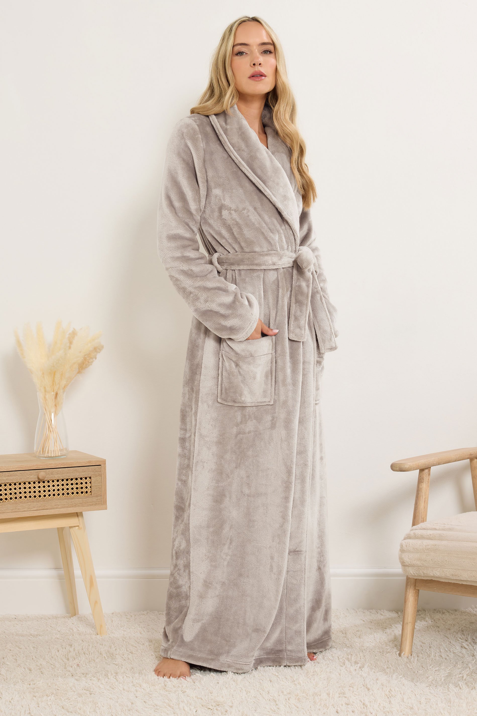 LTS Tall Stone Brown Super Luxe Maxi Dressing Gown | Long Tall Sally 2