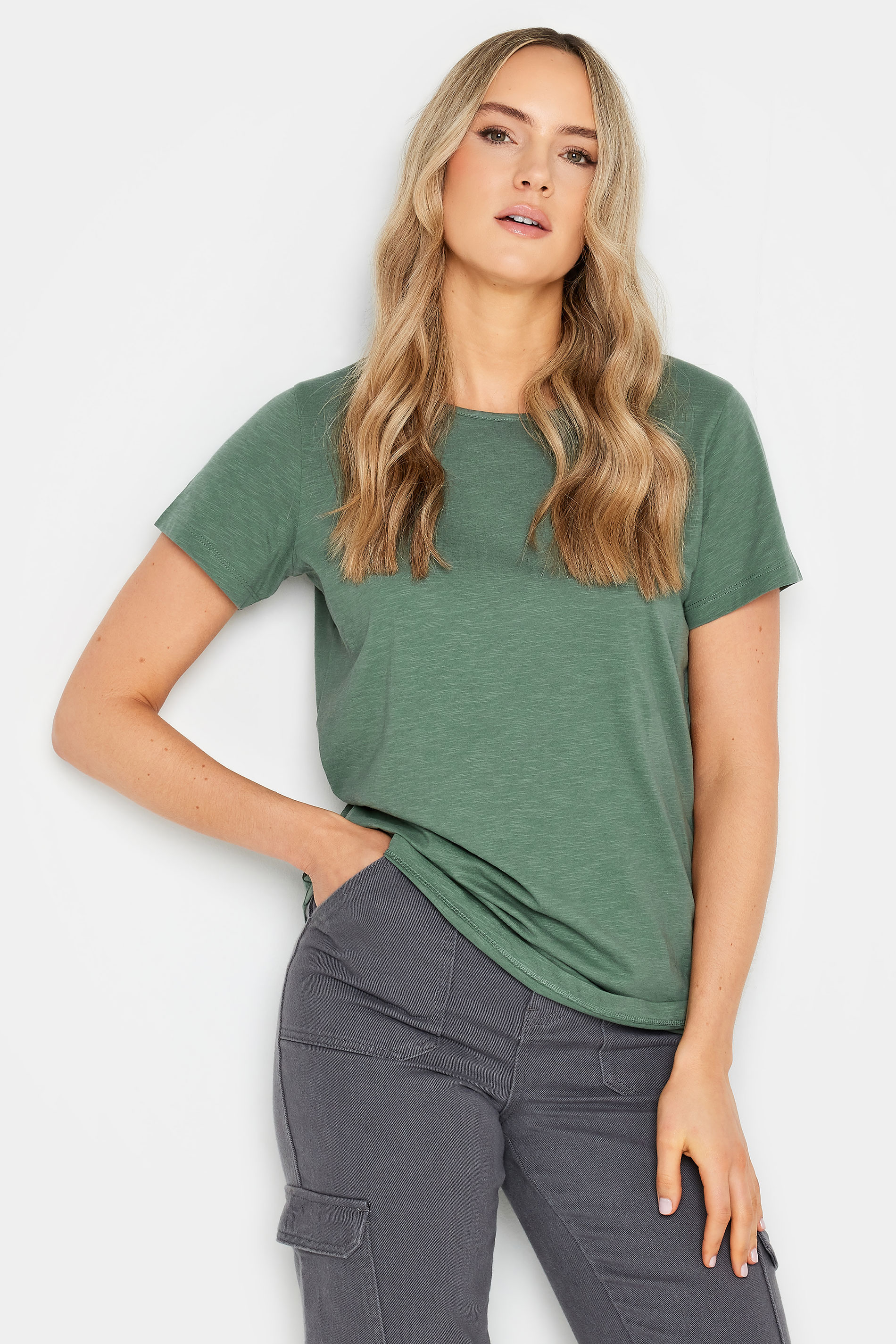 LTS Tall Womens Khaki Green Short Sleeve T-Shirt | Long Tall Sally 1