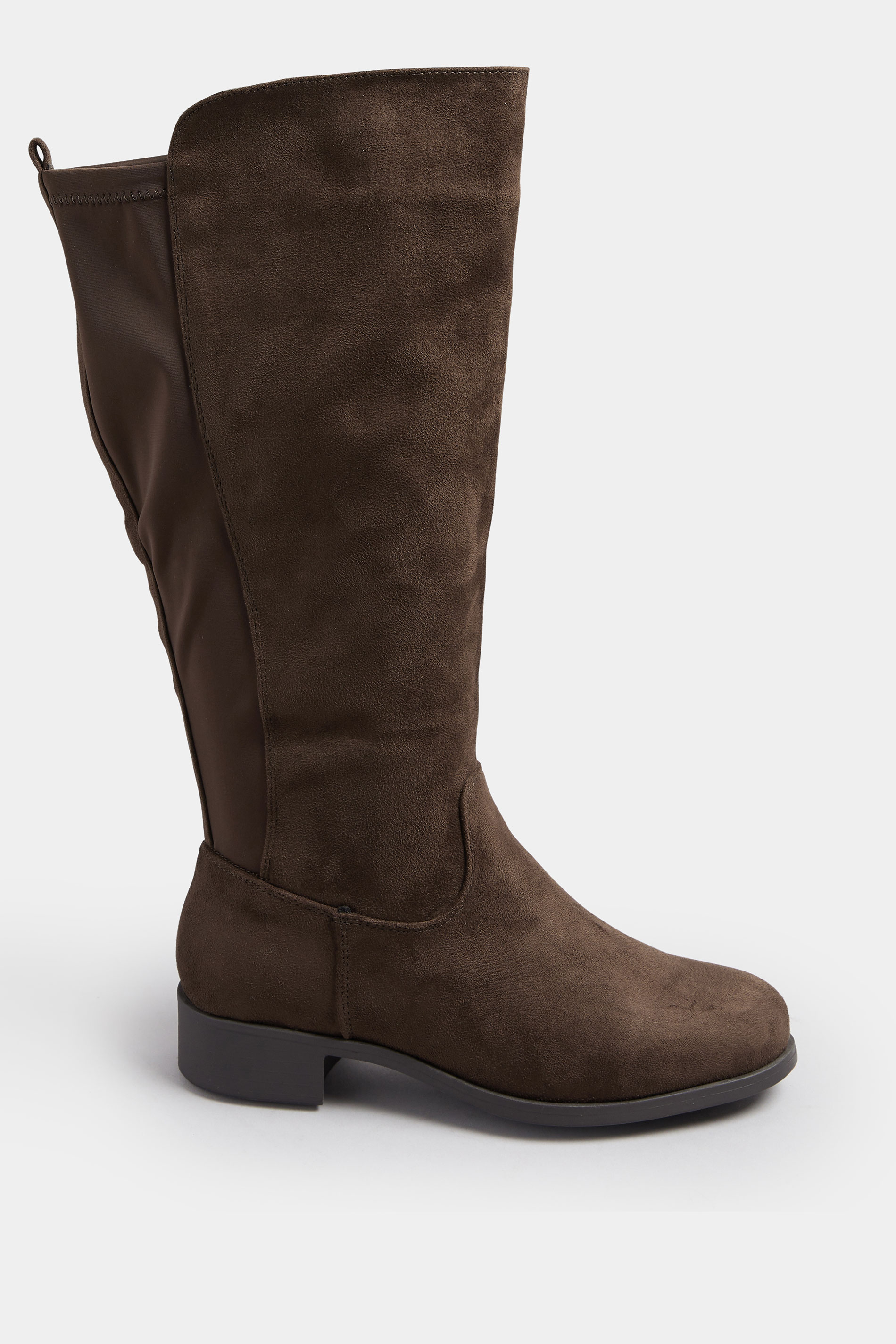 Brown Faux Suede Stretch Knee High Boots In Wide E Fit & Extra Wide EEE Fit | Yours Clothing 3