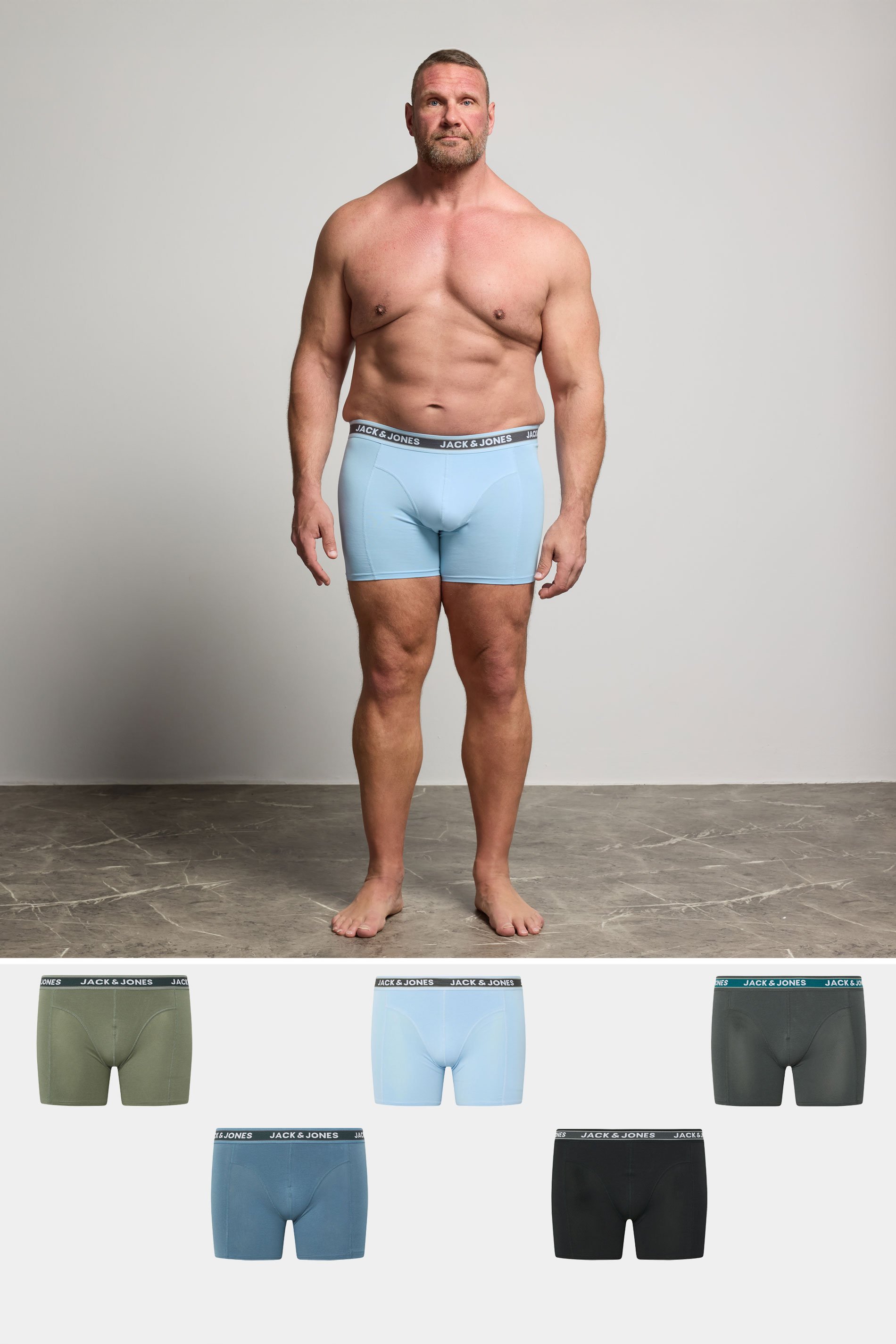 JACK & JONES Big & Tall 5 Pack Blue & Black Boxers | BadRhino 1