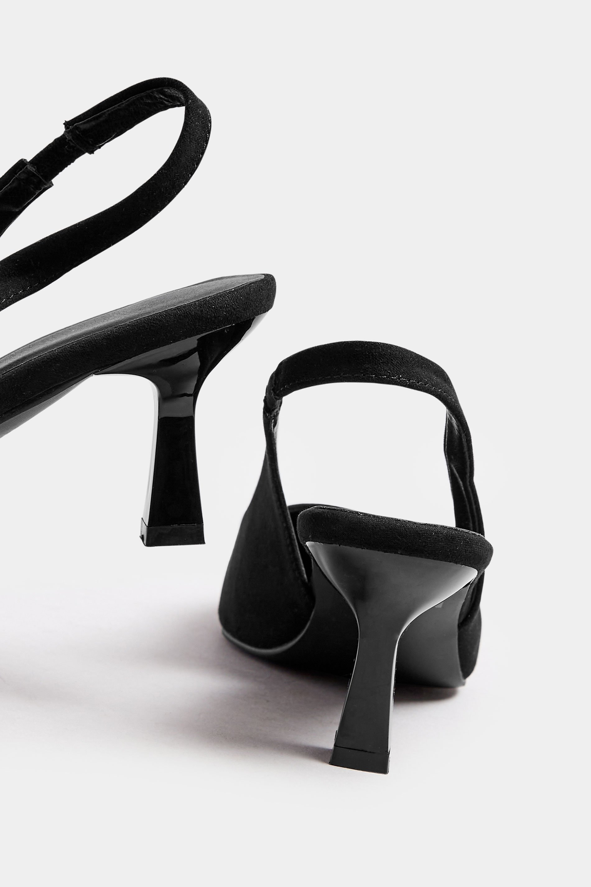 Black Slingback Kitten Heels In Wide E & Extra Wide EEE Fit | Yours Clothing 6