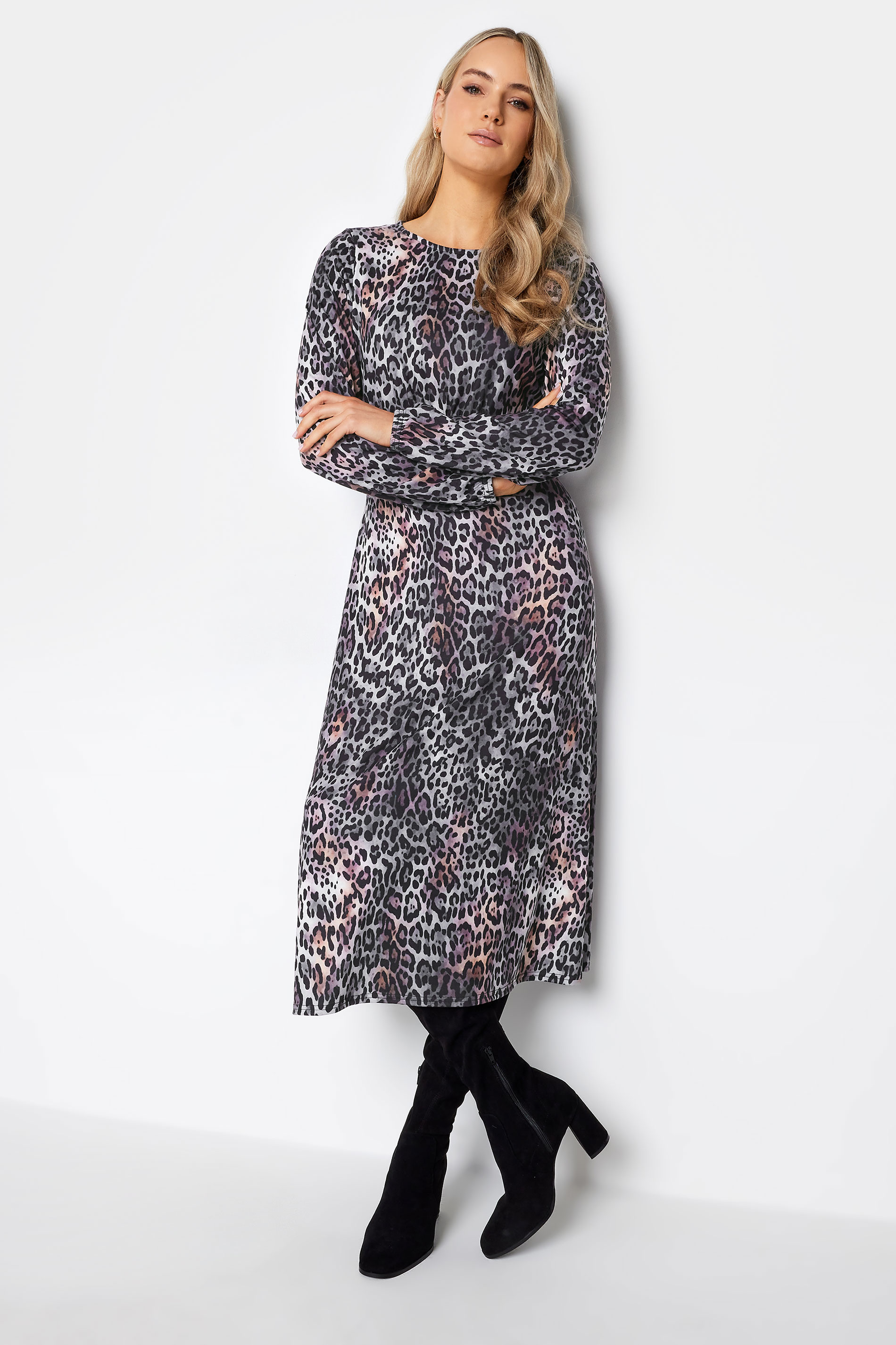 LTS Tall Women's Grey Leopard Print Midi Dress | Long Tall Sally 2