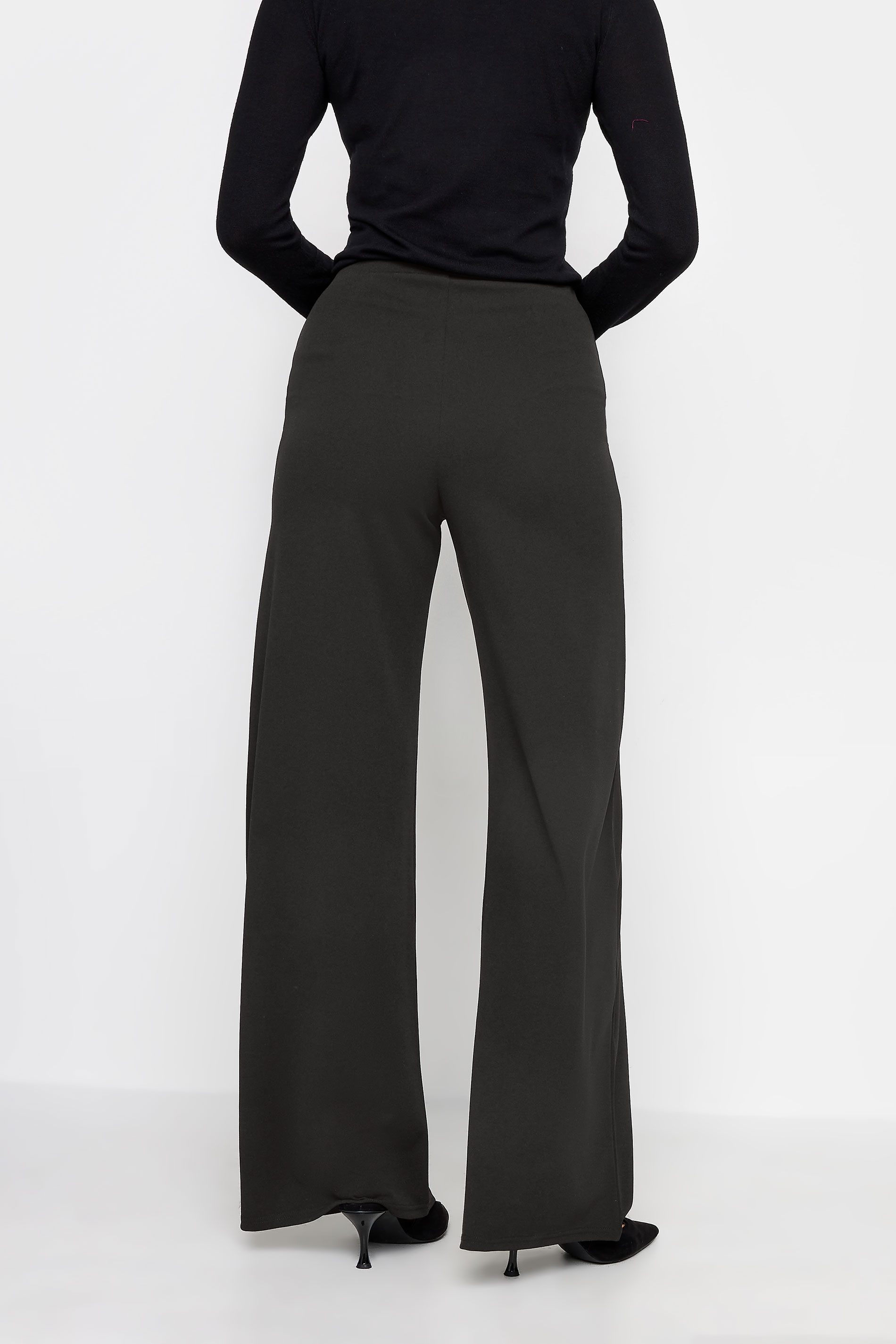 LTS Tall Womens Black Button Wide Leg High Waisted Trousers | Long Tall Sally   3