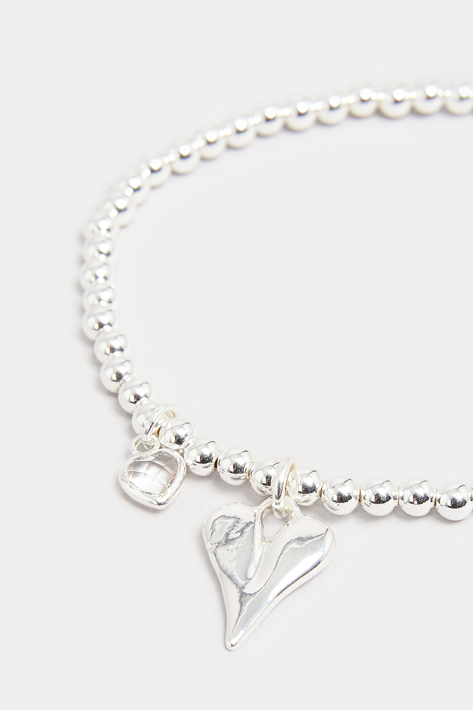 Silver Tone Heart Charm Stretch Bracelet | Yours Clothing 3