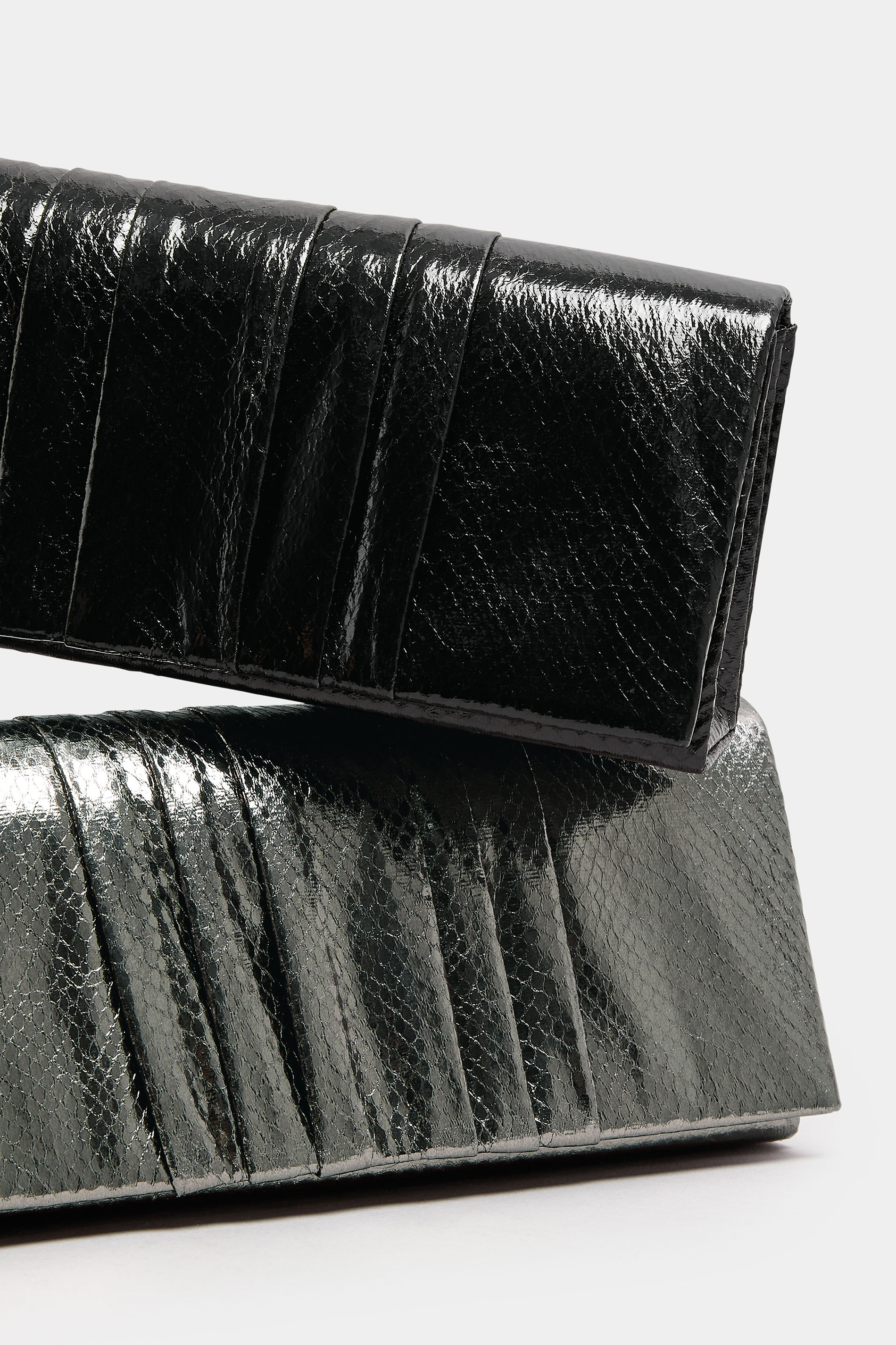 Black Faux Leather Metallic Clutch Bag | Yours Clothing 7