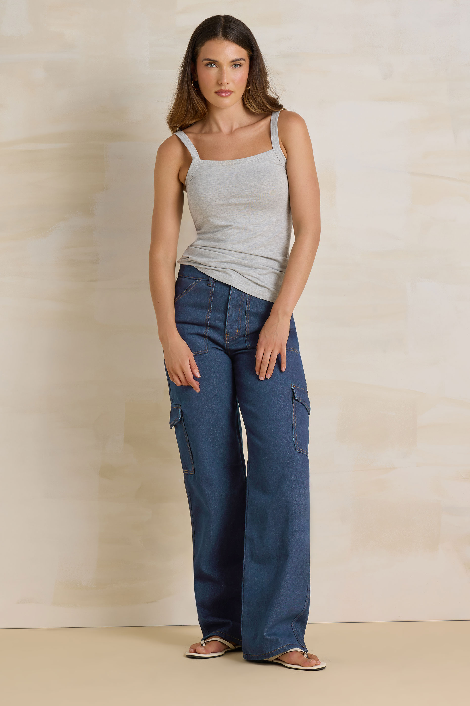 LTS Tall Womens Dark Blue Wide Leg Cargo Jeans | Long Tall Sally  2