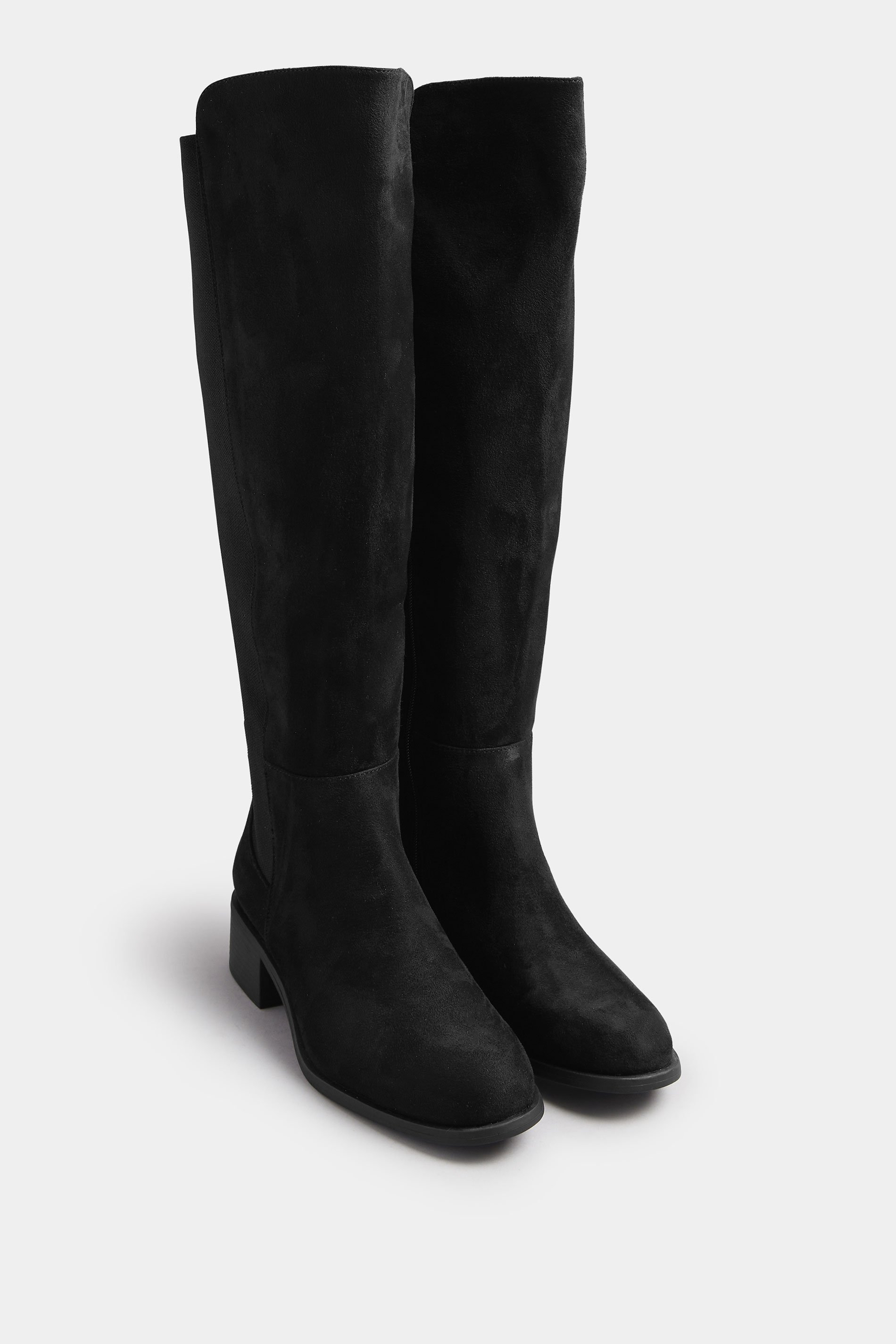 Black Faux Suede Elasticated Knee High Boots In Extra Wide EEE Fit | Yours Clothing 2