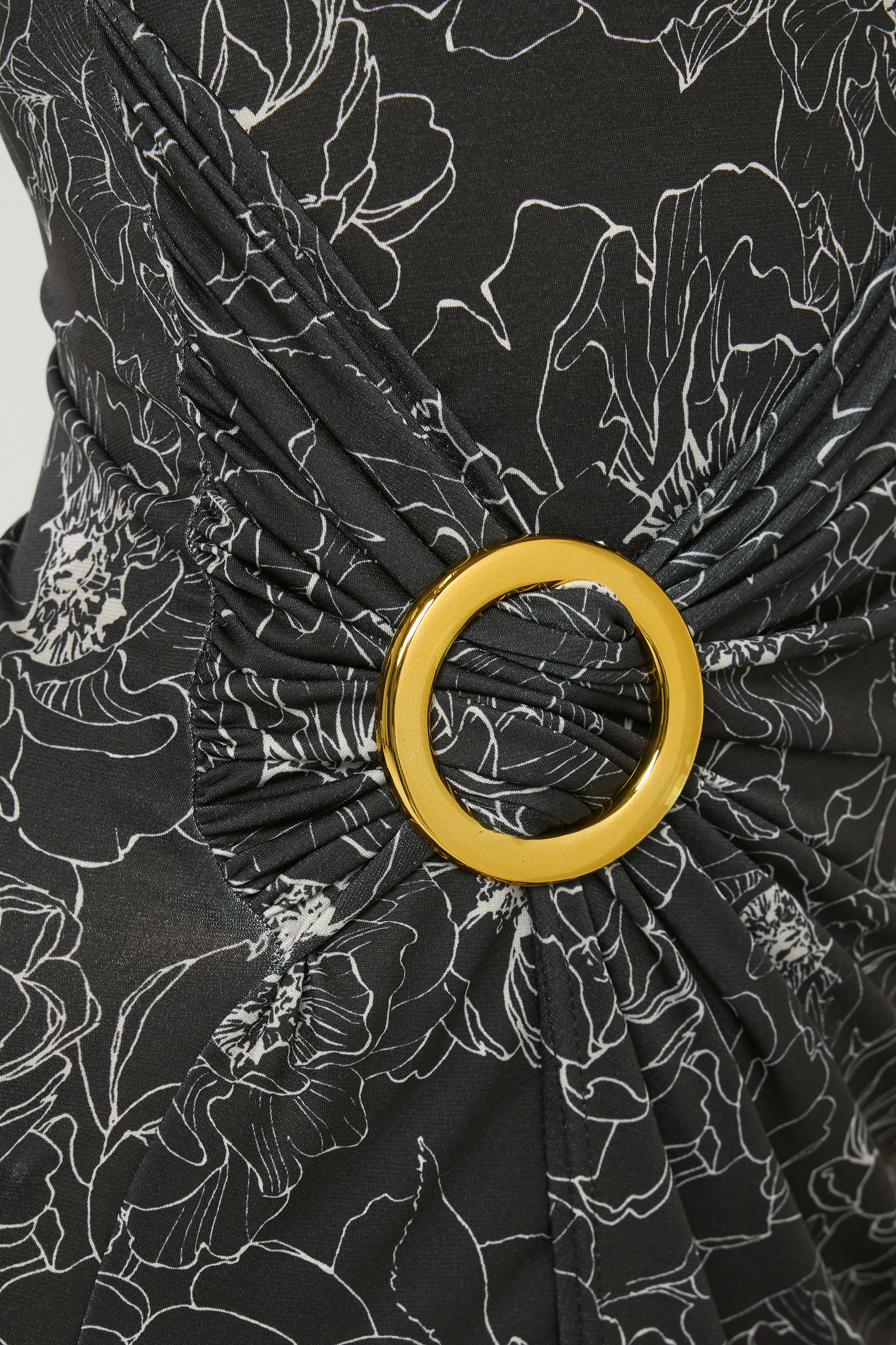 LTS Tall Black Floral Jersey Drape Long Sleeve Buckle Dress | Long Tall Sally 4