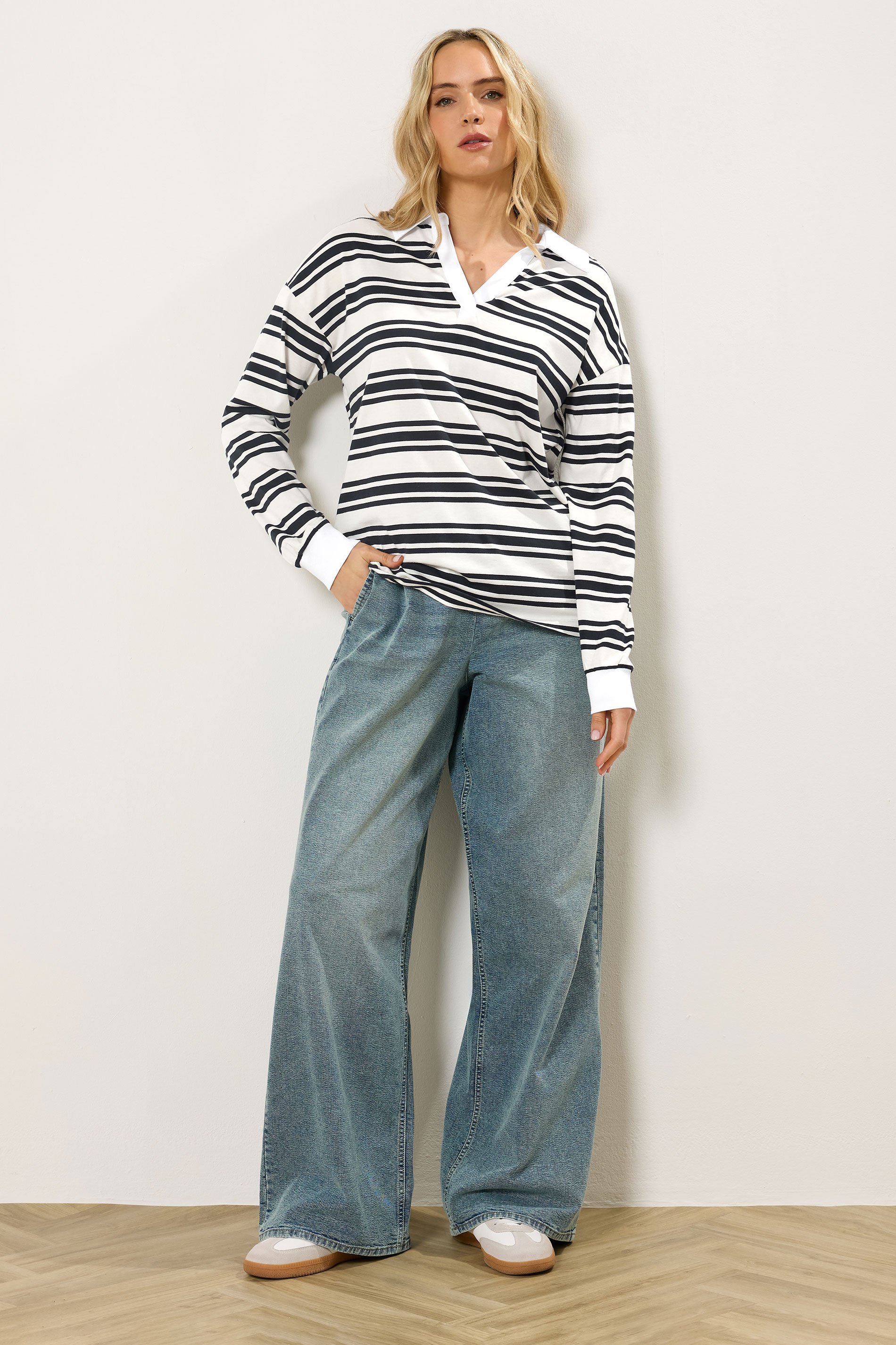 LTS Tall Navy Blue Double Stripe Rugby Polo T-Shirt | Long Tall Sally 3