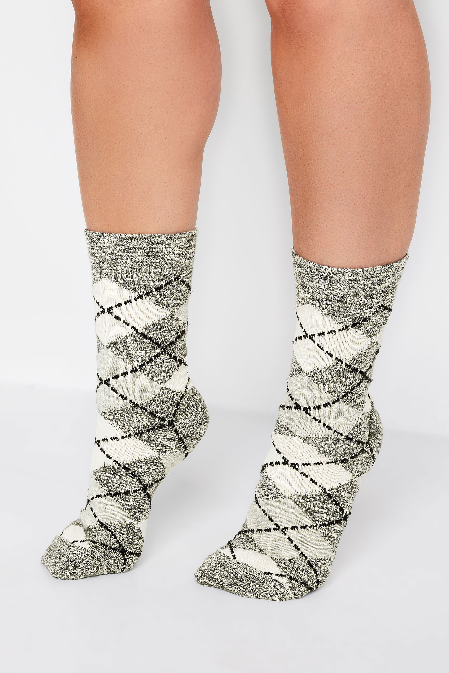 2 Pack Grey Argyle Ankle Socks | Yours Clothing 2