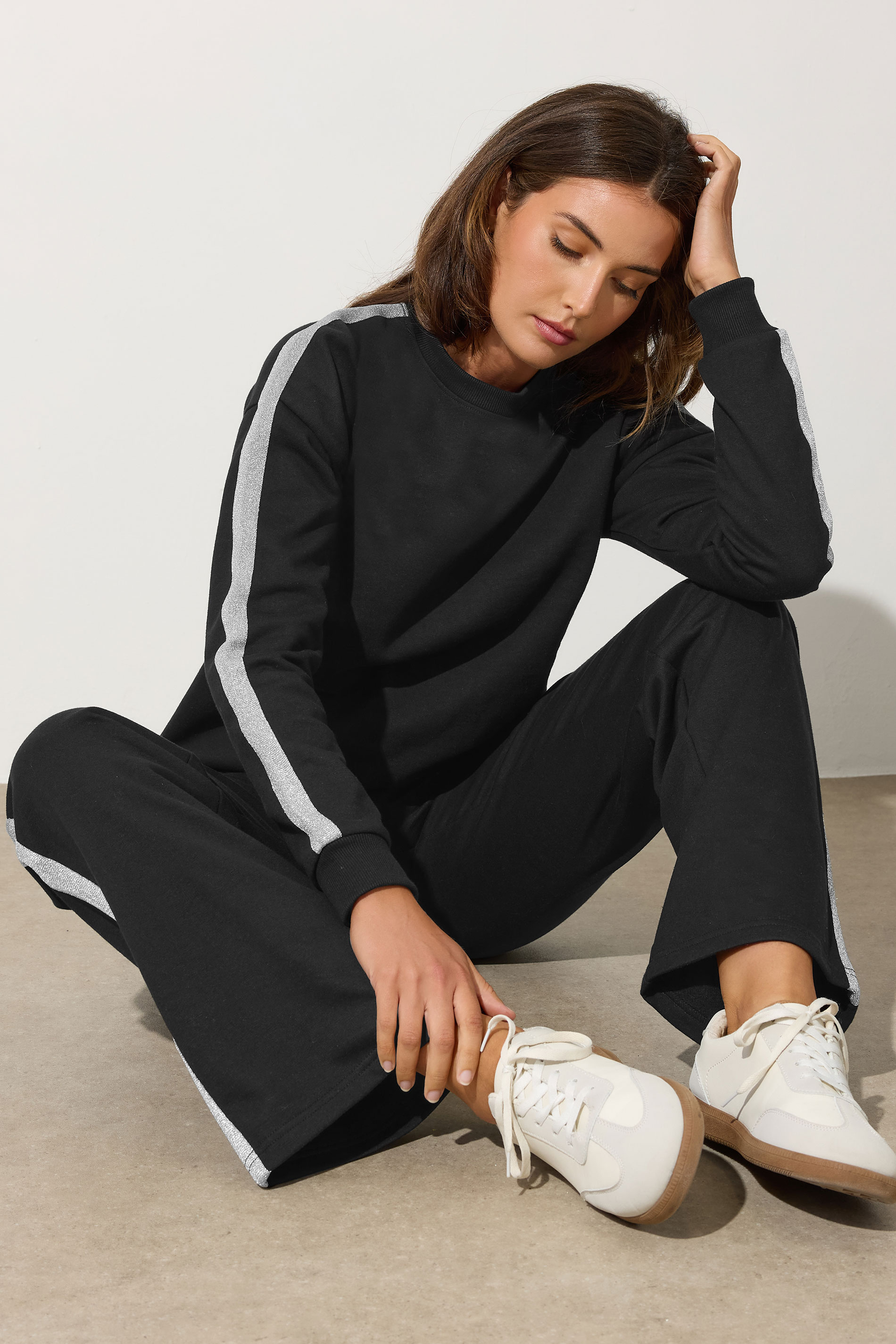 LTS Tall Black Lurex Side Stripe Crew Neck Sweatshirt | Long Tall Sally 6
