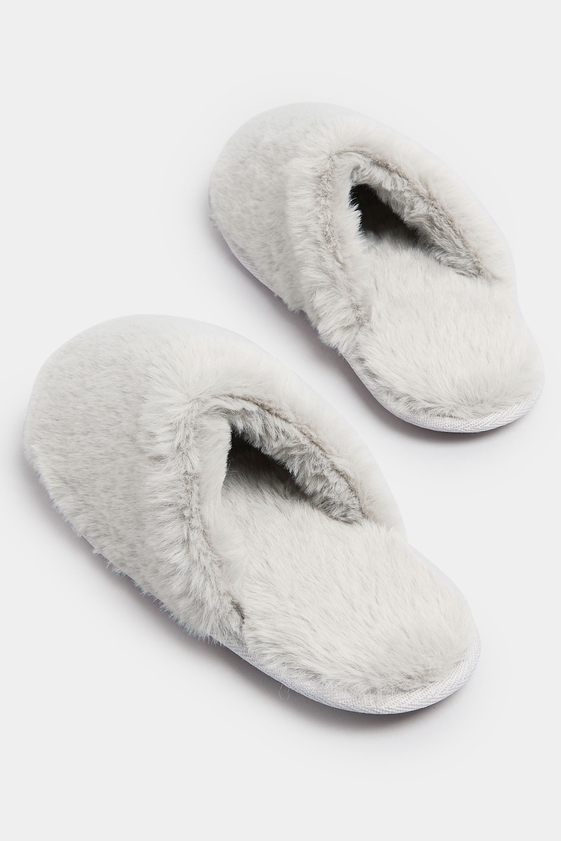 Grey Plush Faux Fur Mule Slippers | Yours Clothing 4