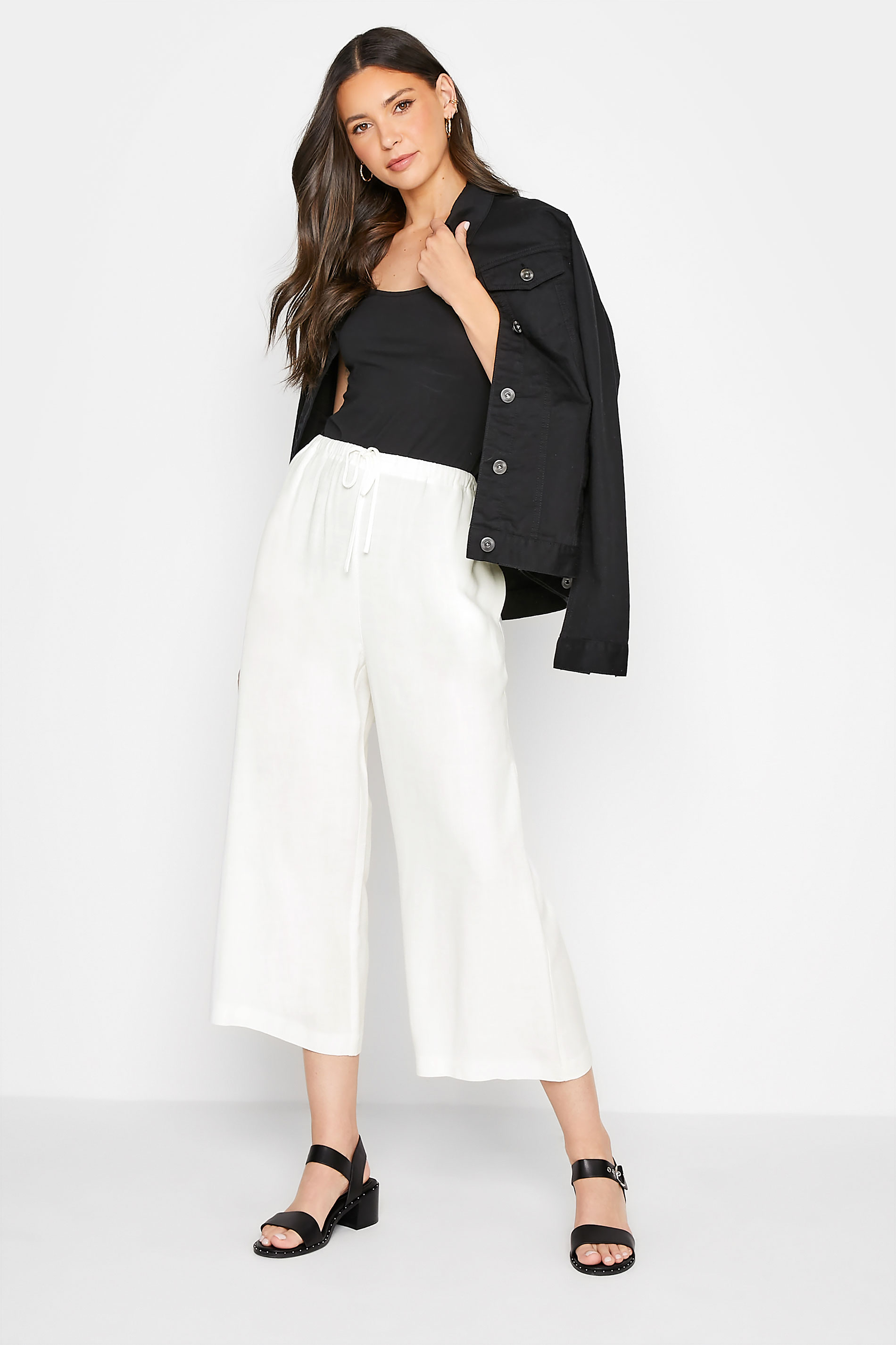 LTS Tall Women's White Linen Tie Waist Cropped Trousers | Long Tall Sally  2